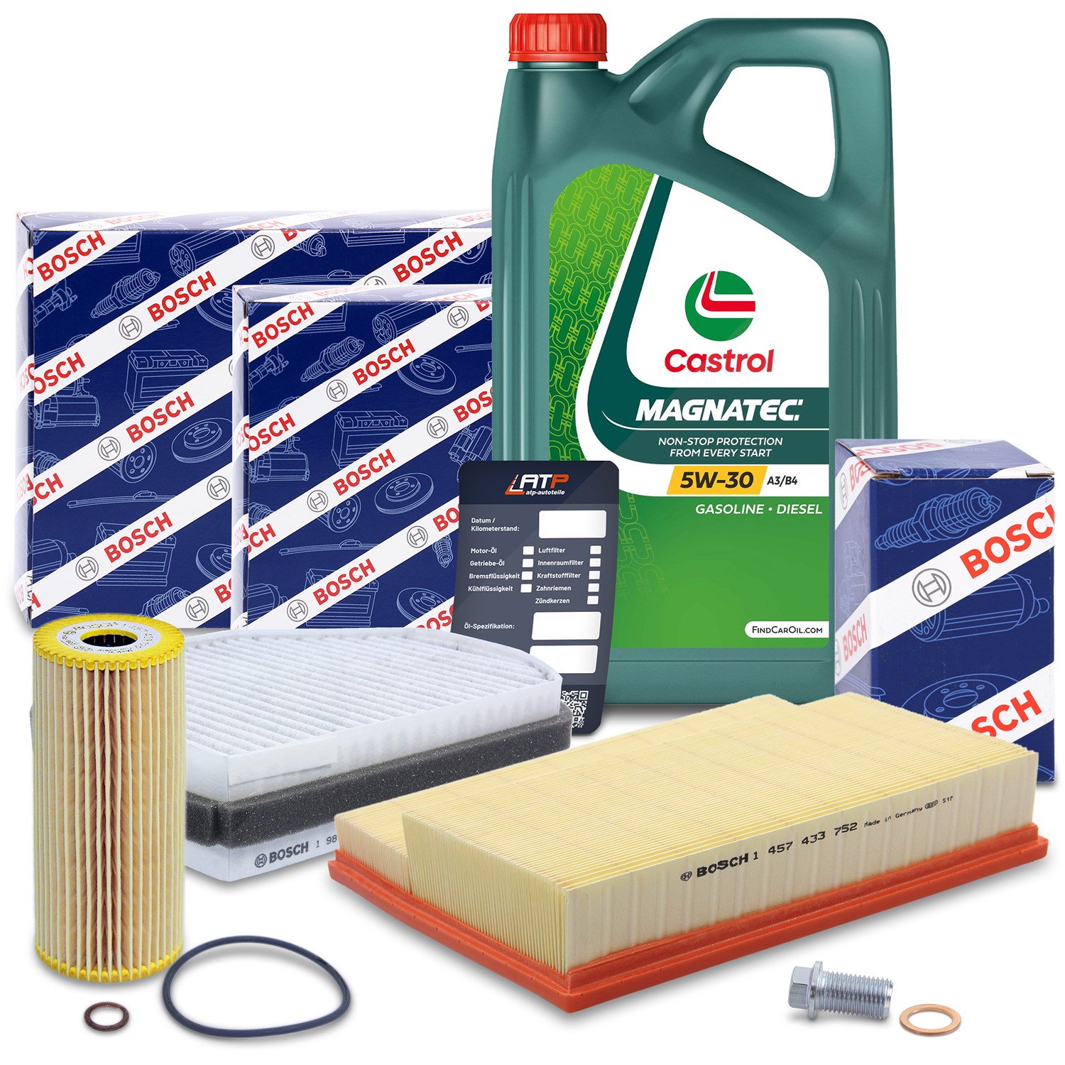 Bosch Inspektionspaket A + 5 L CASTROL Magnatec 5W-30 [Hersteller-Nr. 10492446] für Mercedes-Benz