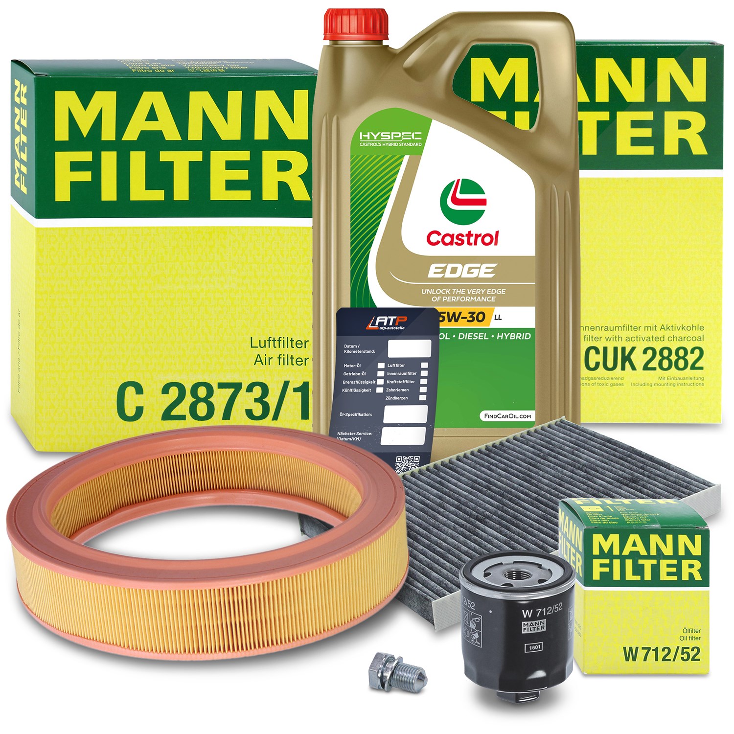 Mann-filter Inspektionspaket A + 5L CASTROL EDGE FST 5W-30 LL [Hersteller-Nr. 10492400] für Skoda, VW, Seat