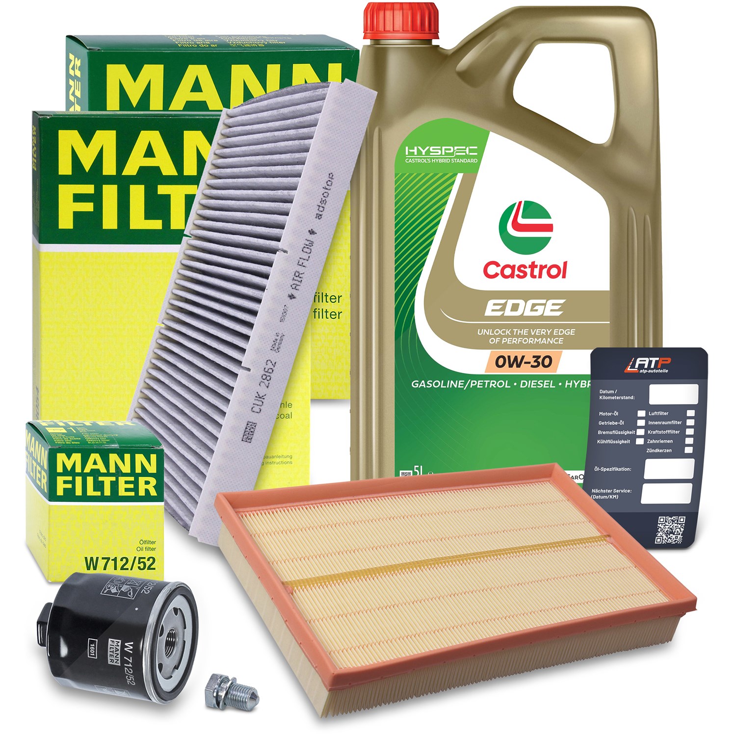 Mann-filter Inspektionspaket A + 5L CASTROL EDGE FST 0W-30 [Hersteller-Nr. 10492852] für VW
