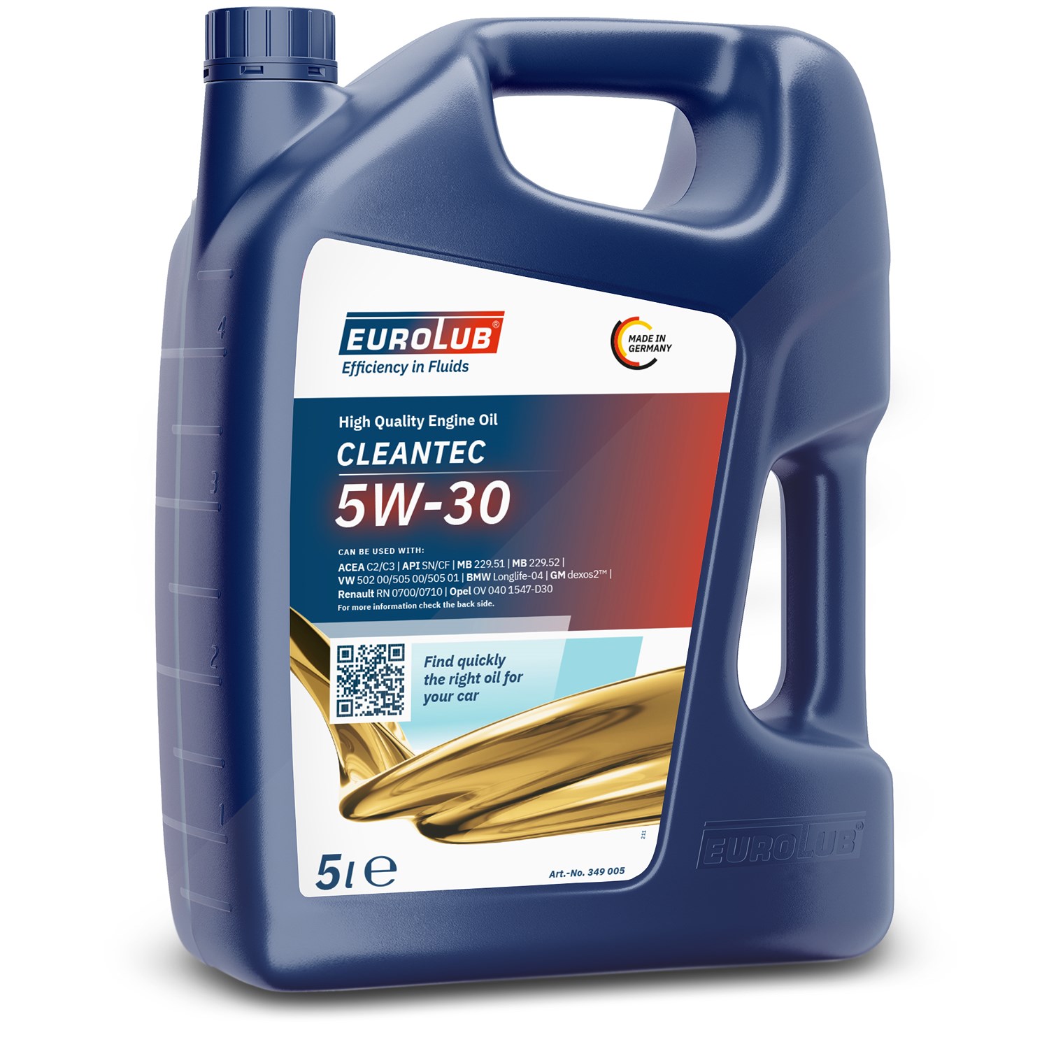 Eurolub 5 L CLEANTEC SAE 5W/30 [Hersteller-Nr. 349005] für VW, Aro, Subaru, Fiat, Toyota, Lancia, Honda, Lincoln, Smart, Moskvich, Gmc, Mitsubishi, Pe
