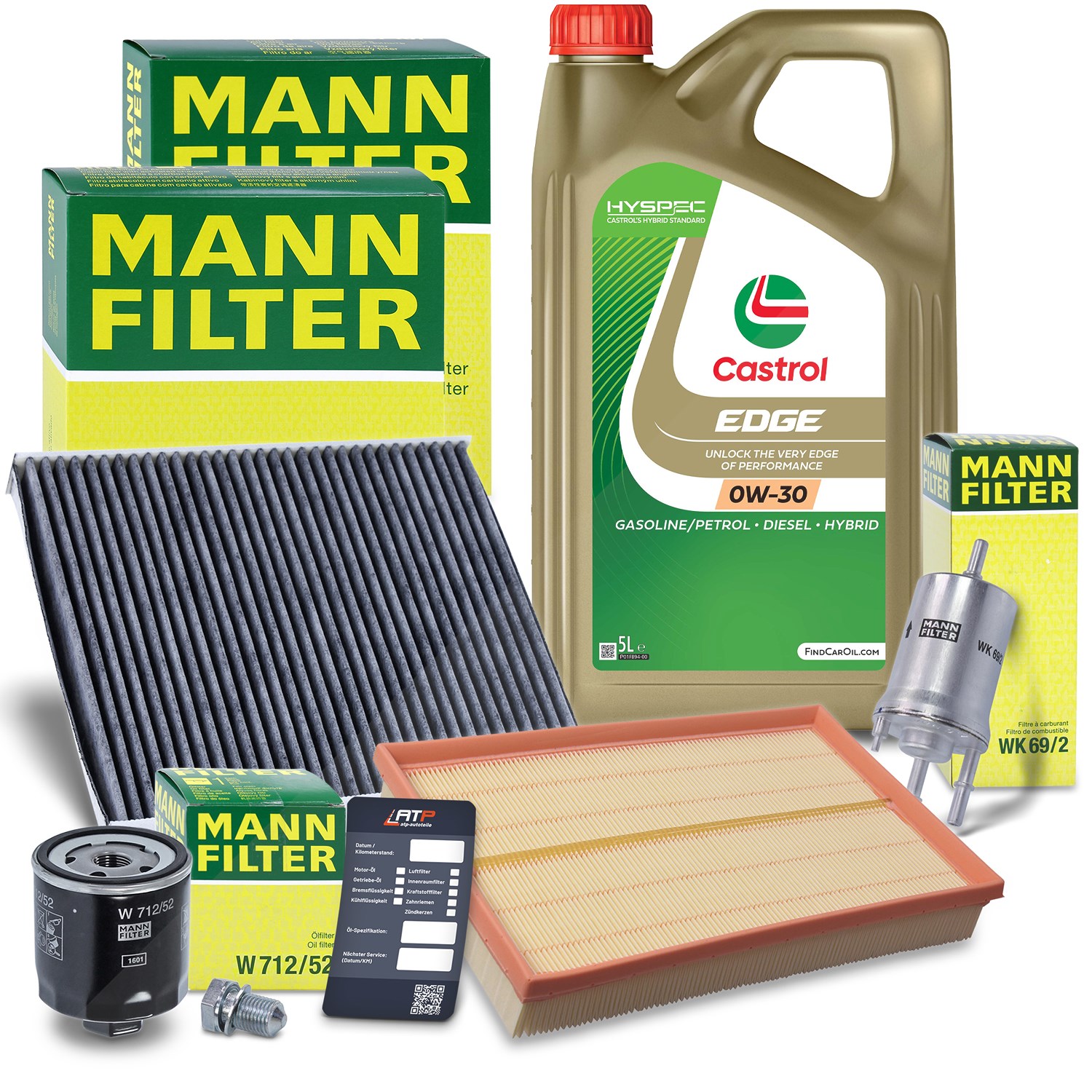 Mann-filter Inspektionspaket B + 5L CASTROL EDGE FST 0W-30 [Hersteller-Nr. 10492468] für Skoda, VW, Seat