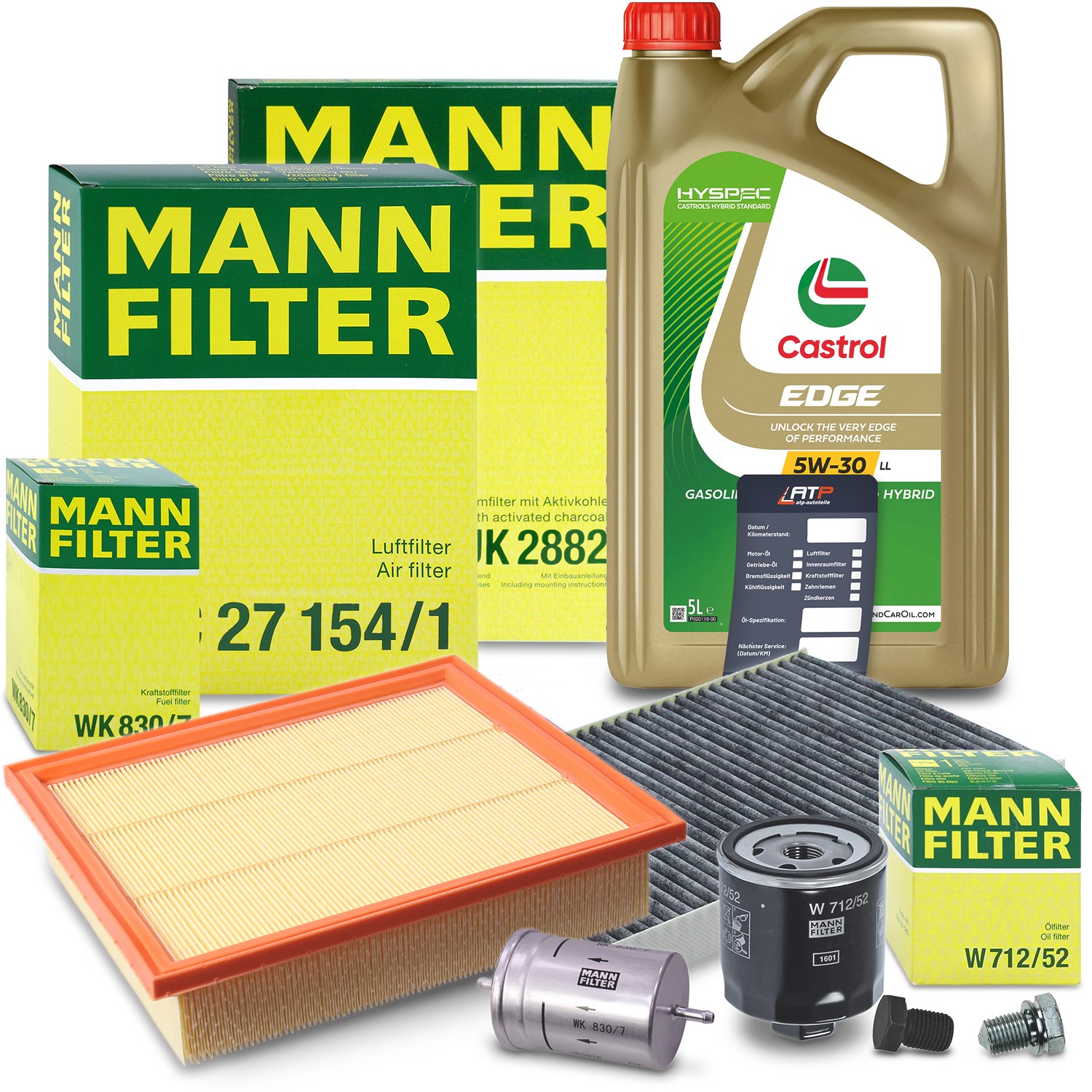 Mann-filter Inspektionspaket B + 5 L CASTROL EDGE FST 5W-30 LL [Hersteller-Nr. 10492474] für VW
