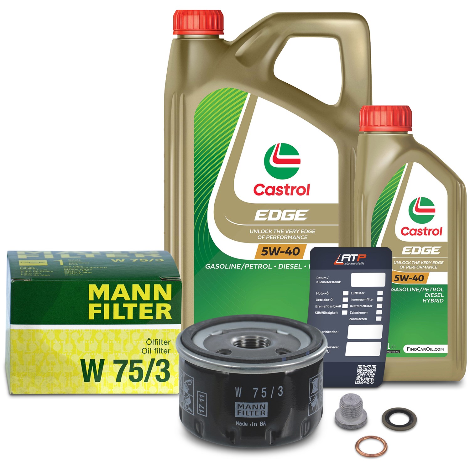 Mann-filter Ölfilter+Schraube+6 L Castrol 5W-40 [Hersteller-Nr. 10491436] für Renault