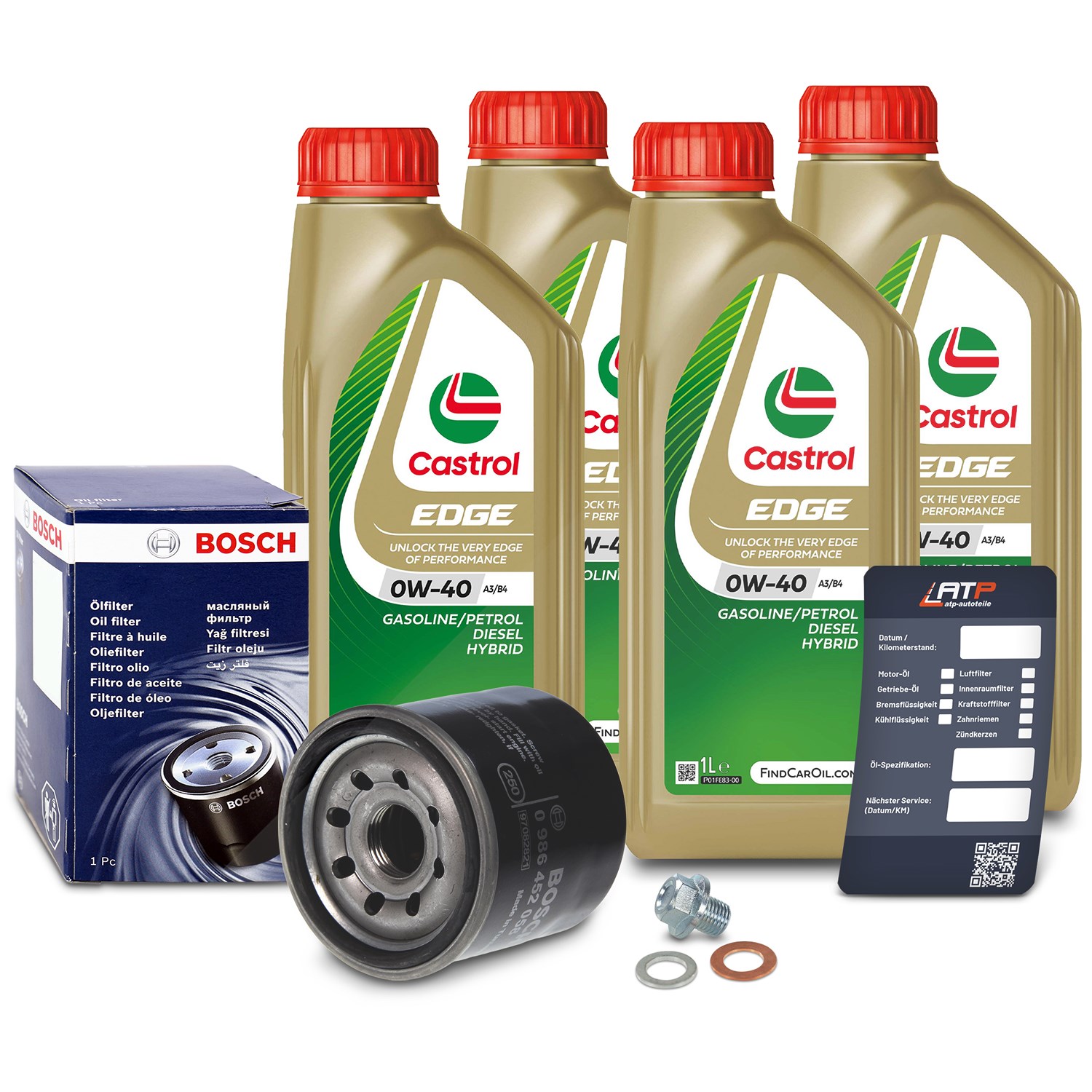 Bosch Ölfilter+Schraube+4 L Castrol 0W-40 [Hersteller-Nr. 10490869] für Daewoo, Suzuki, Chevrolet