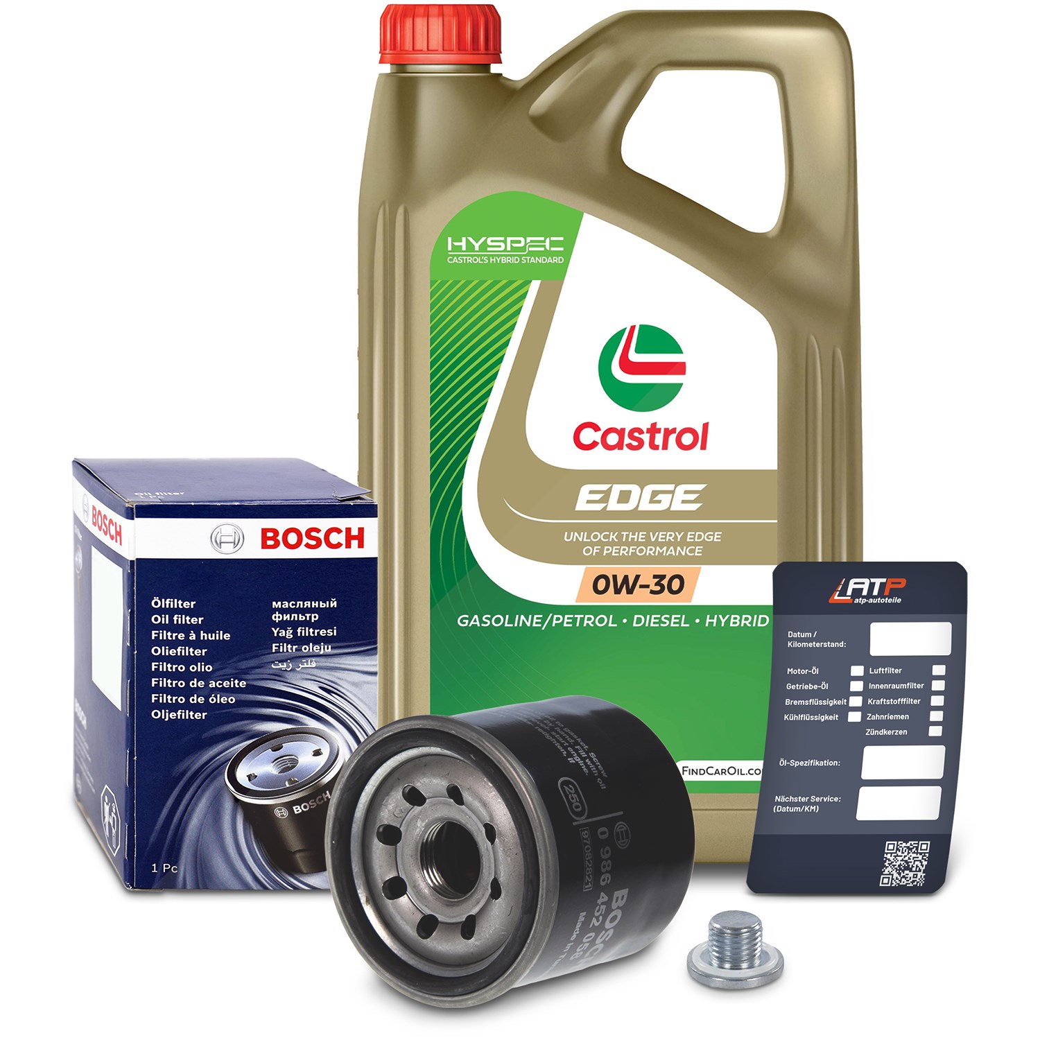 Bosch Ölfilter+Schraube+5 L Castrol 0W-30 [Hersteller-Nr. 10490884] für Suzuki, Opel, Nissan