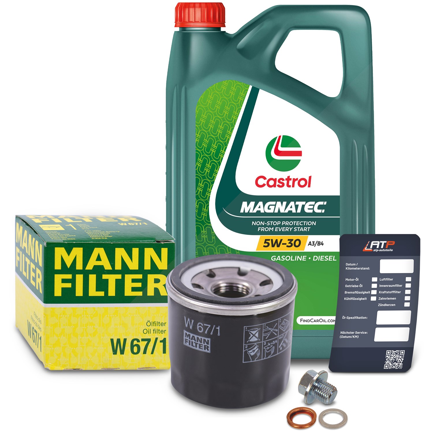 Mann-filter Ölfilter+Schraube+5 L Castrol Magnatec 5W-30 A3/B4 [Hersteller-Nr. 10491796] für Renault, Infiniti, Nissan