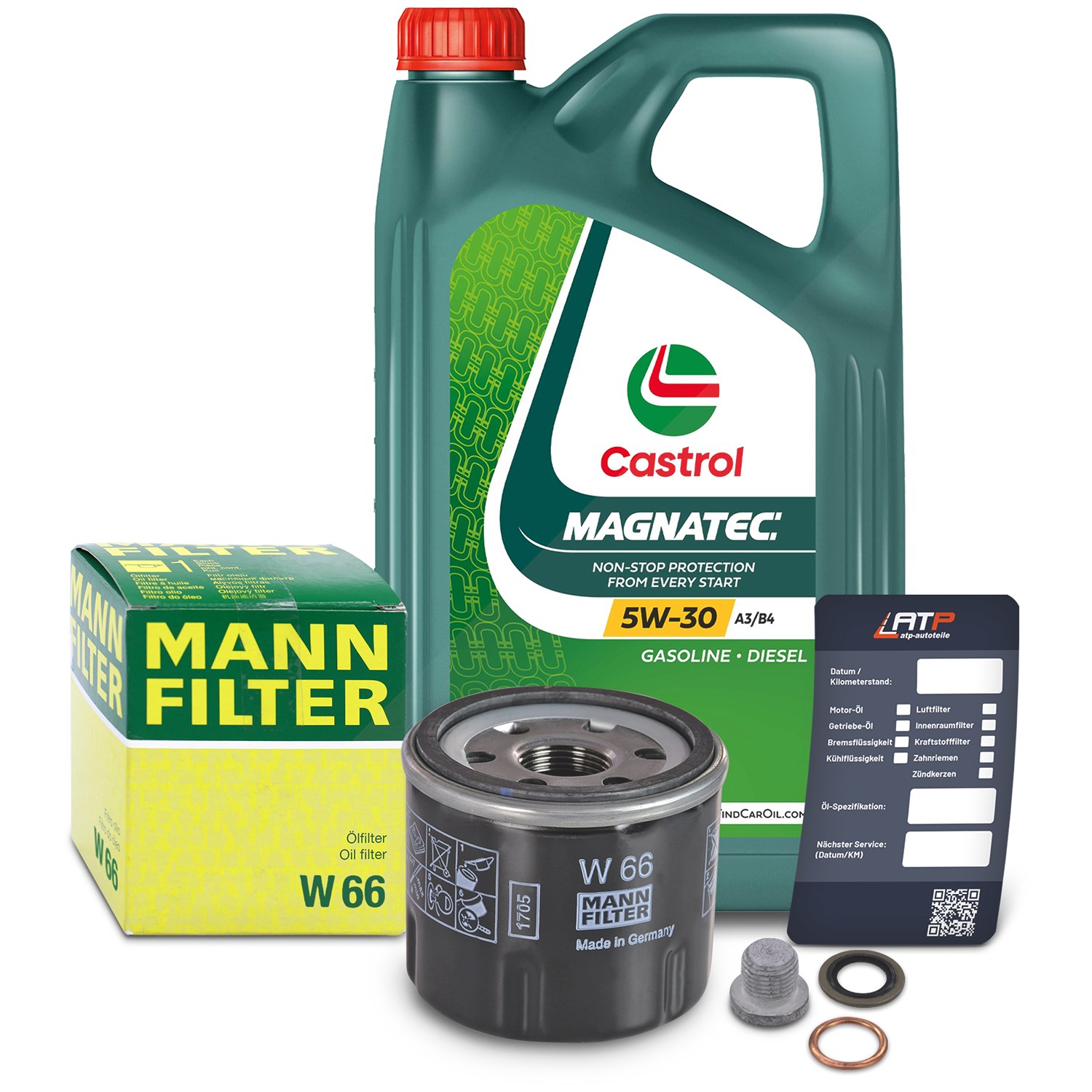 Mann-filter Ölfilter+Schraube+5 L Castrol Magnatec 5W-30 A3/B4 [Hersteller-Nr. 10491801] für Nissan, Renault, Dacia