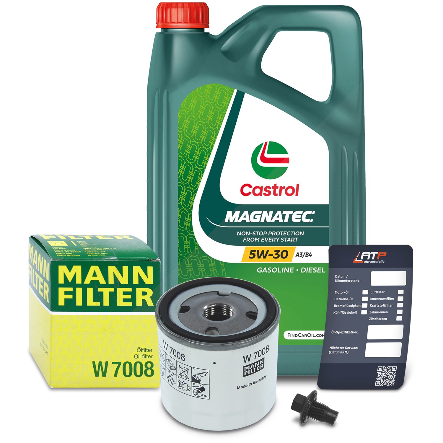 Mann-filter Ölfilter+Schraube+5 L Castrol Magnatec 5W-30 A3/B4 [Hersteller-Nr. 10491802] für Mazda, Volvo, Ford