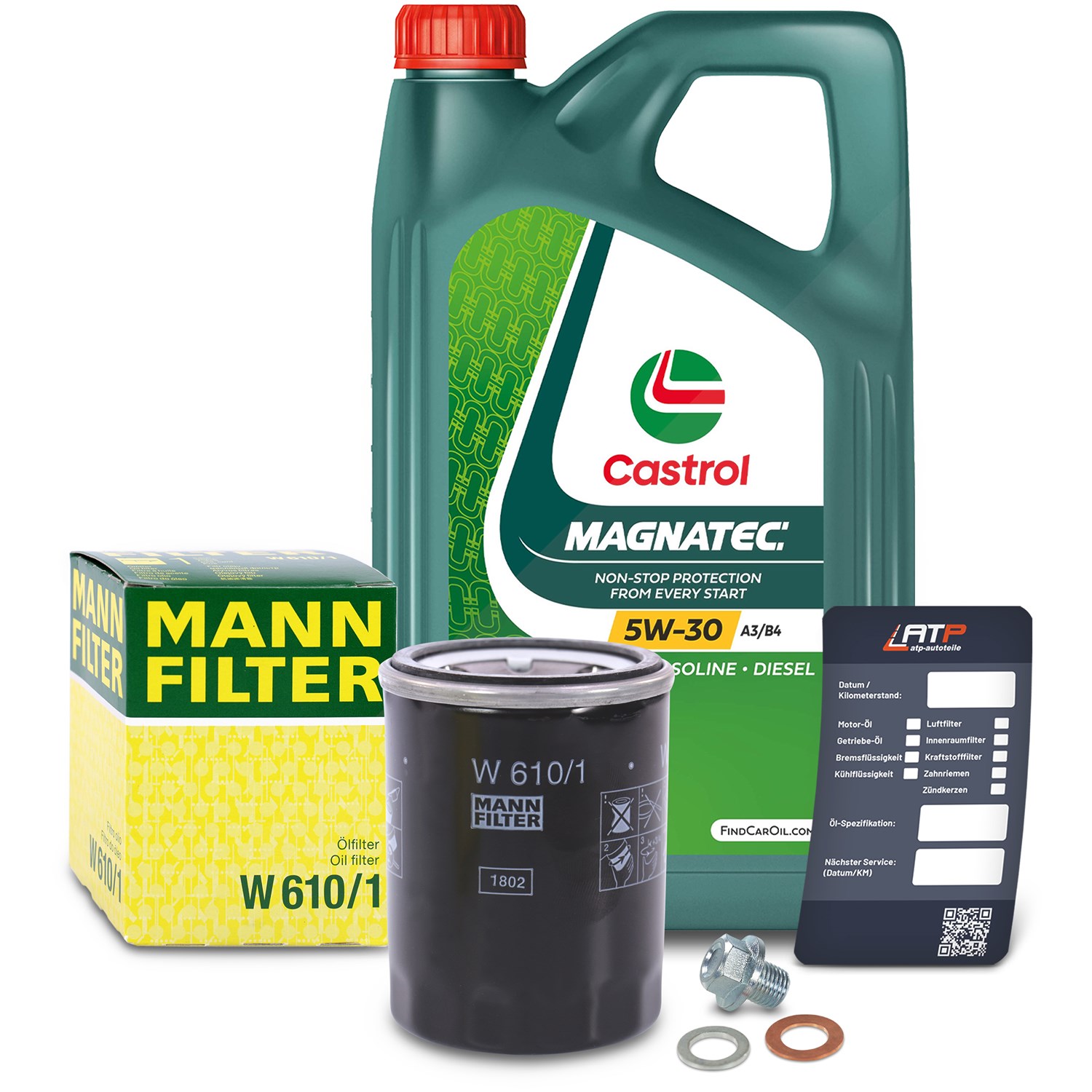 Mann-filter Ölfilter+Schraube+5 L Castrol Magnatec 5W-30 A3/B4 [Hersteller-Nr. 10491805] für Fiat, Suzuki