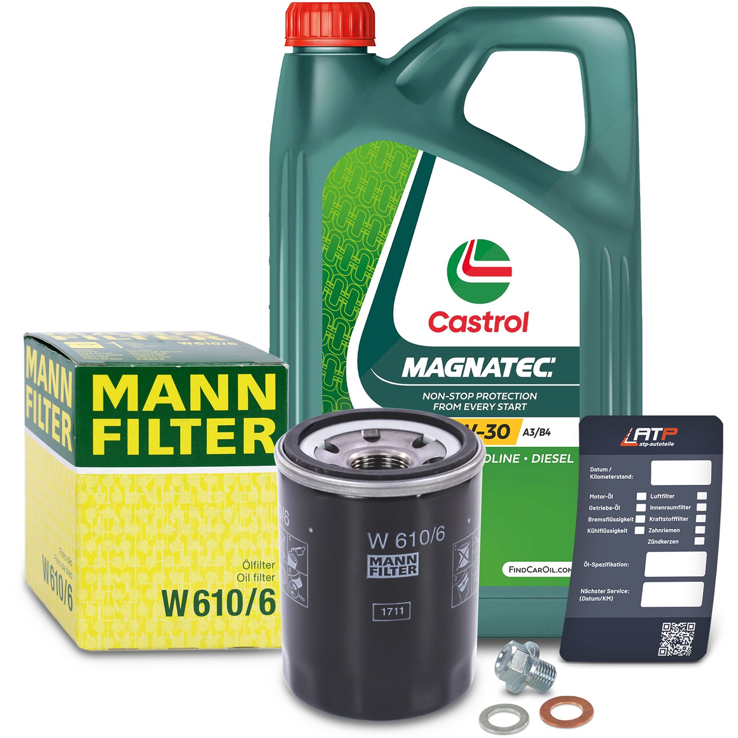 Mann-filter Ölfilter+Schraube+5 L Castrol Magnatec 5W-30 A3/B4 [Hersteller-Nr. 10491809] für Honda