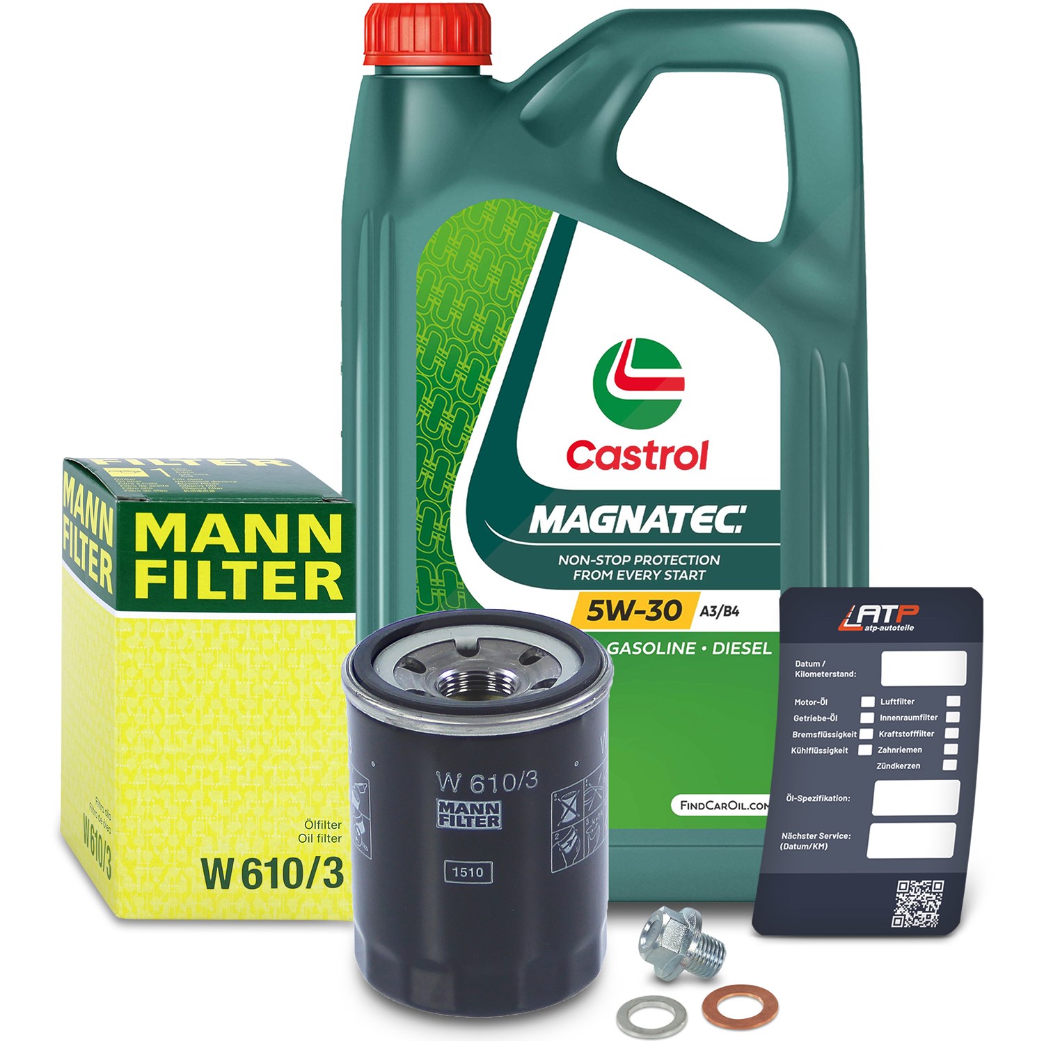 Mann-filter Ölfilter+Schraube+5 L Castrol Magnatec 5W-30 A3/B4 [Hersteller-Nr. 10491810] für Proton