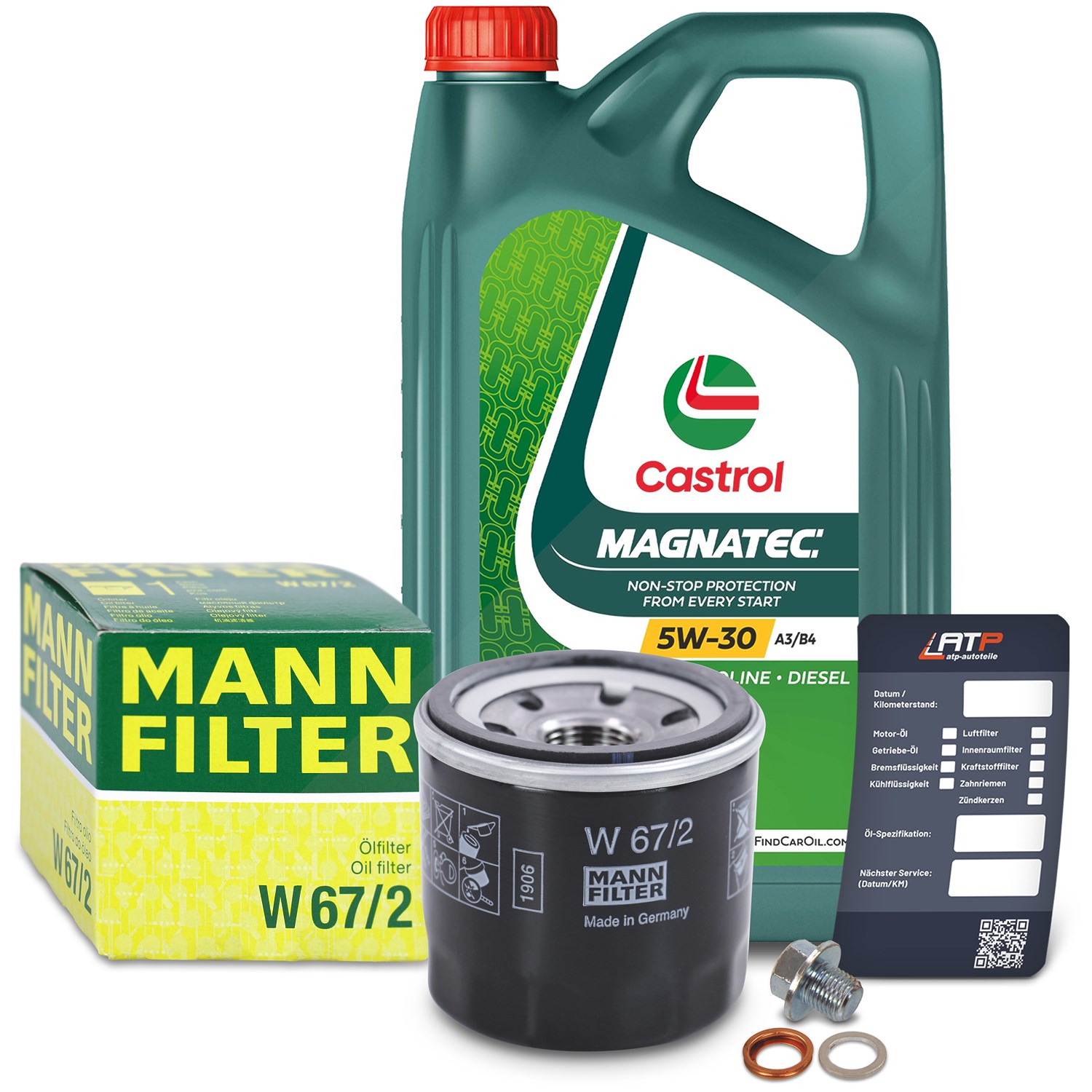 Mann-filter Ölfilter+Schraube+5 L Castrol Magnatec 5W-30 A3/B4 [Hersteller-Nr. 10491814] für Daihatsu