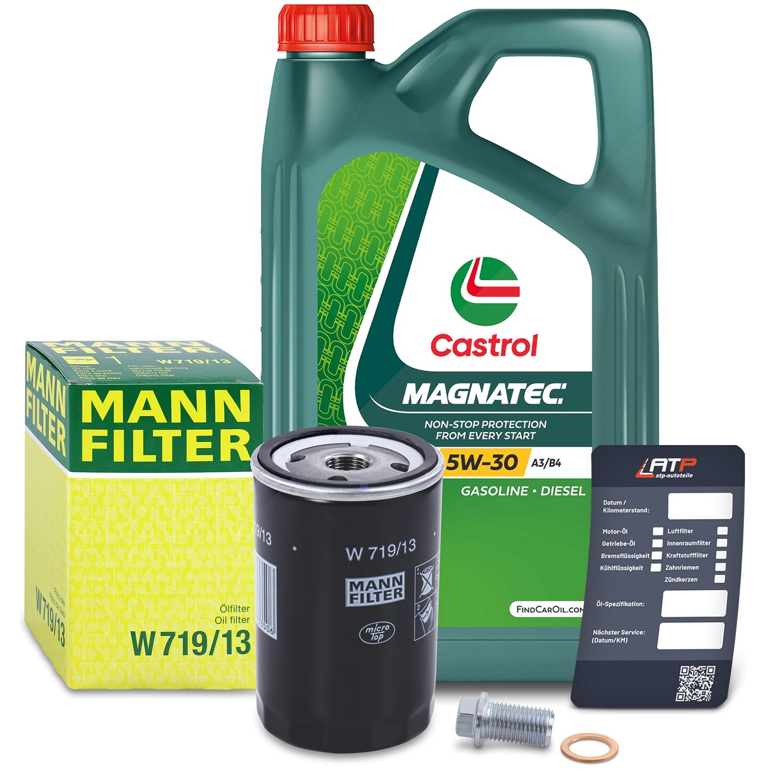 Mann-filter Ölfilter+Schraube+5 L Castrol Magnatec 5W-30 A3/B4 [Hersteller-Nr. 10491815] für Mercedes-Benz