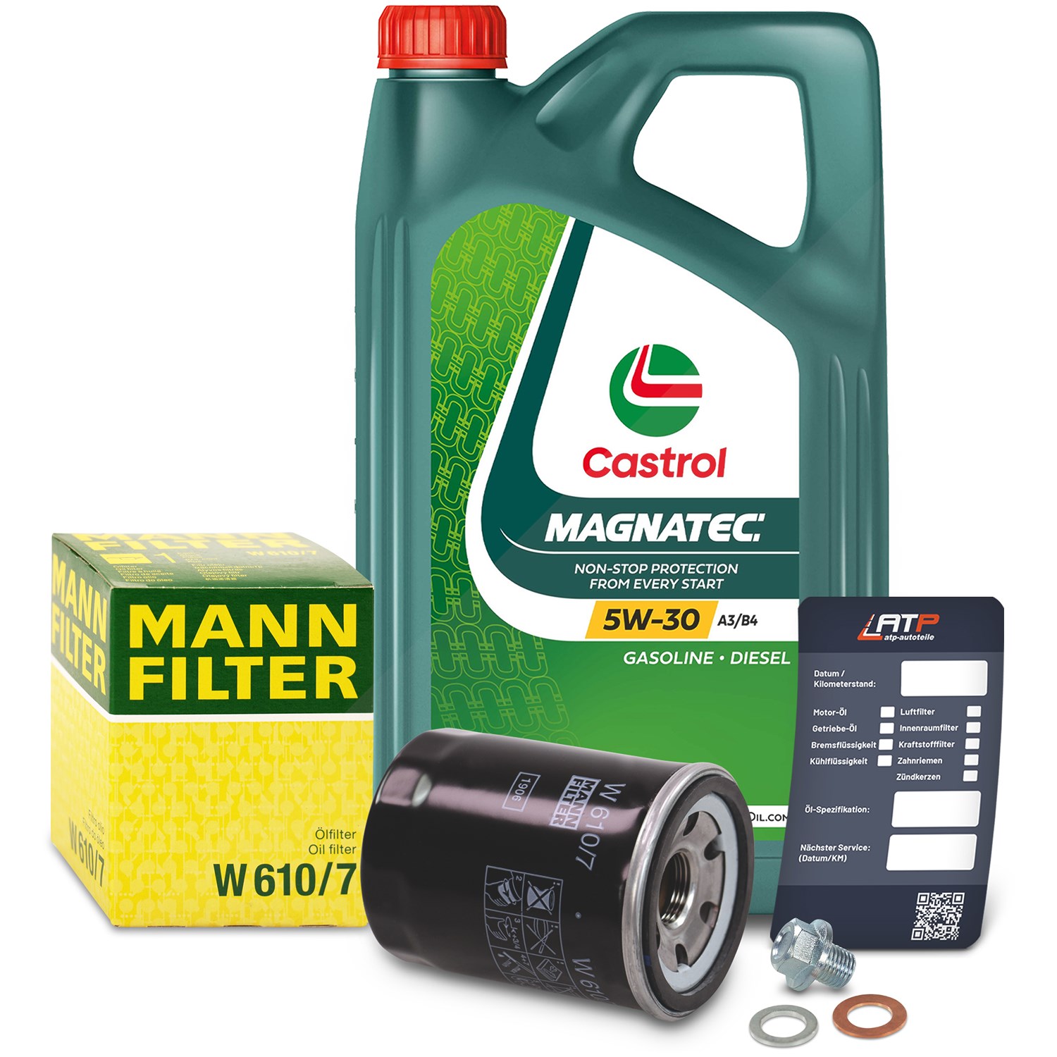 Mann-filter Ölfilter+Schraube+5 L Castrol Magnatec 5W-30 A3/B4 [Hersteller-Nr. 10491817] für Hyundai