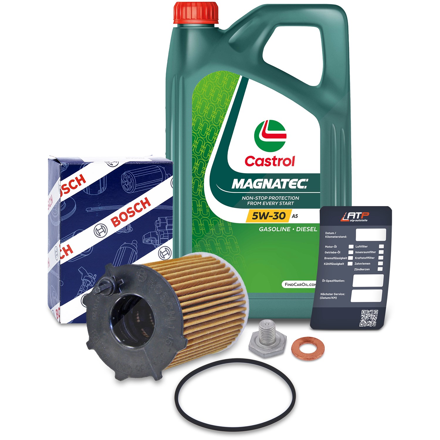 Bosch Ölfilter+Schraube+5 L Castrol Magnatec 5W-30 A5 [Hersteller-Nr. 10491822] für Volvo, Ford