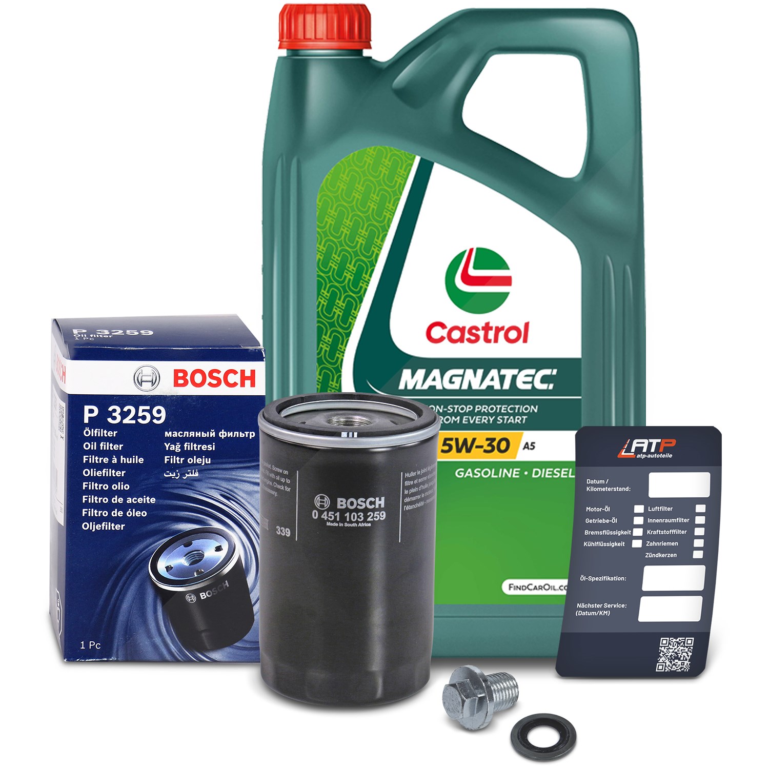 Bosch Ölfilter+Schraube+5 L Castrol Magnatec 5W-30 A5 [Hersteller-Nr. 10491825] für Ford