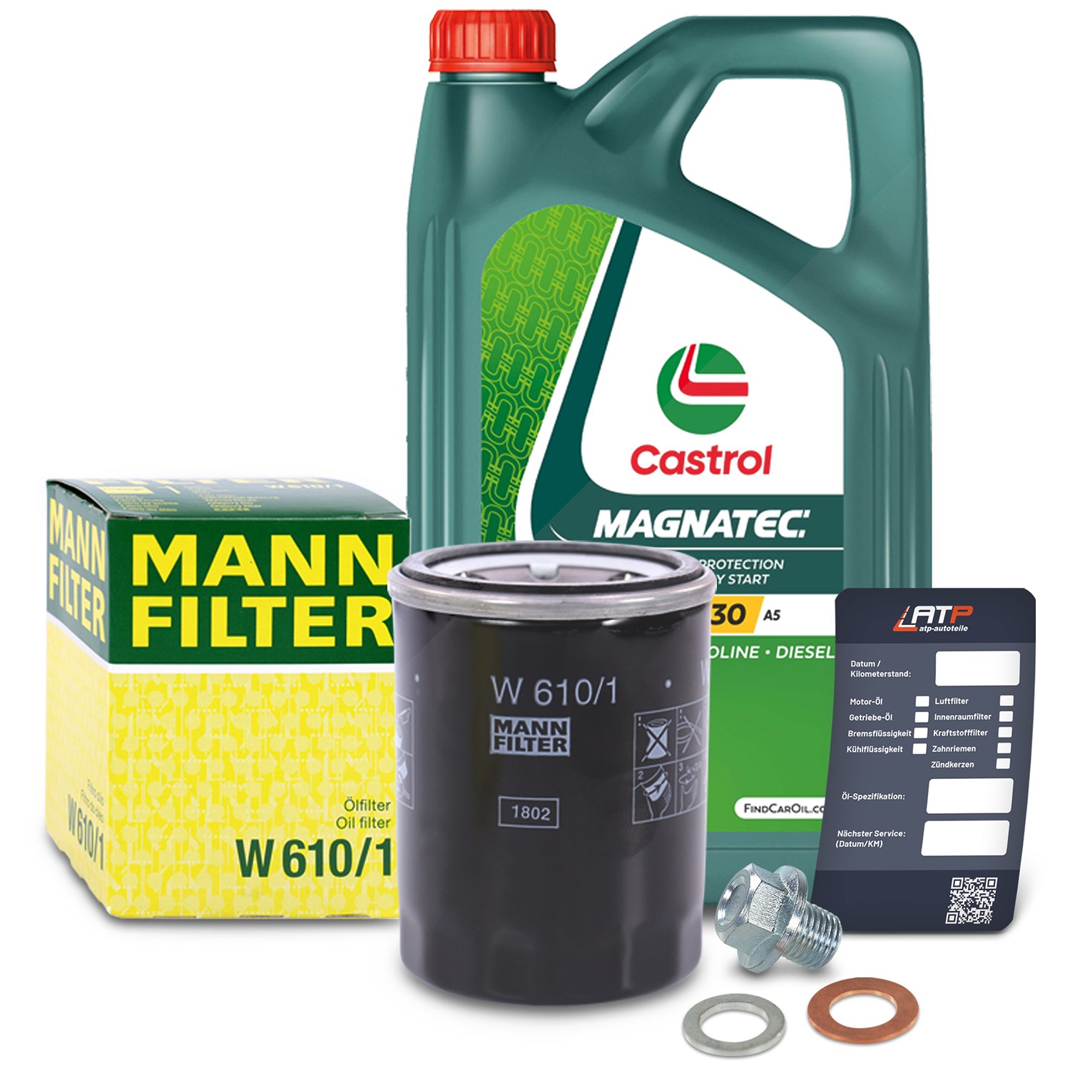 Mann-filter Ölfilter+Schraube+5 L Castrol Magnatec 5W-30 A5 [Hersteller-Nr. 10491841] für Suzuki