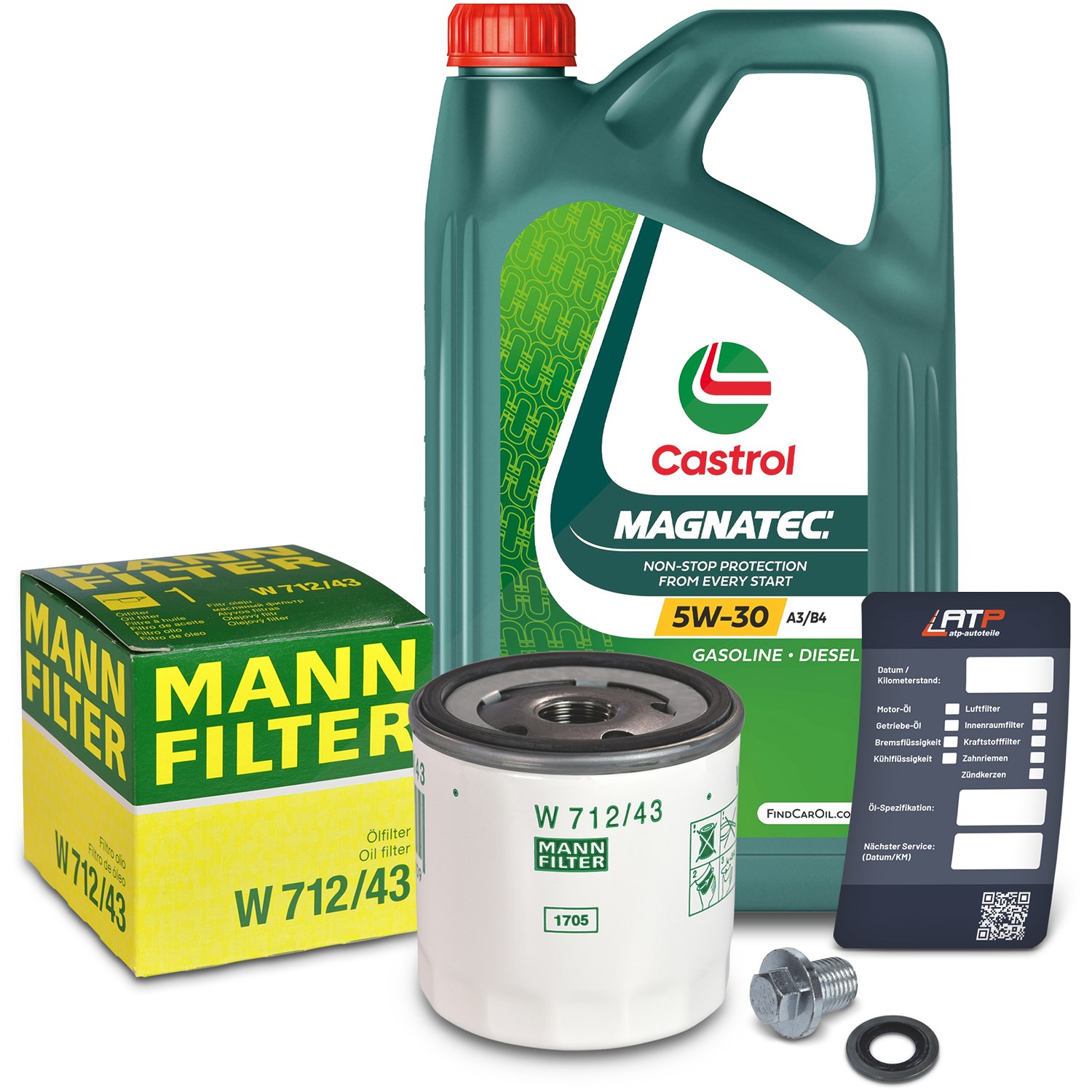 Mann-filter Ölfilter+Schraube+5 L Castrol Magnatec 5W-30 A3/B4 [Hersteller-Nr. 10491851] für Ford