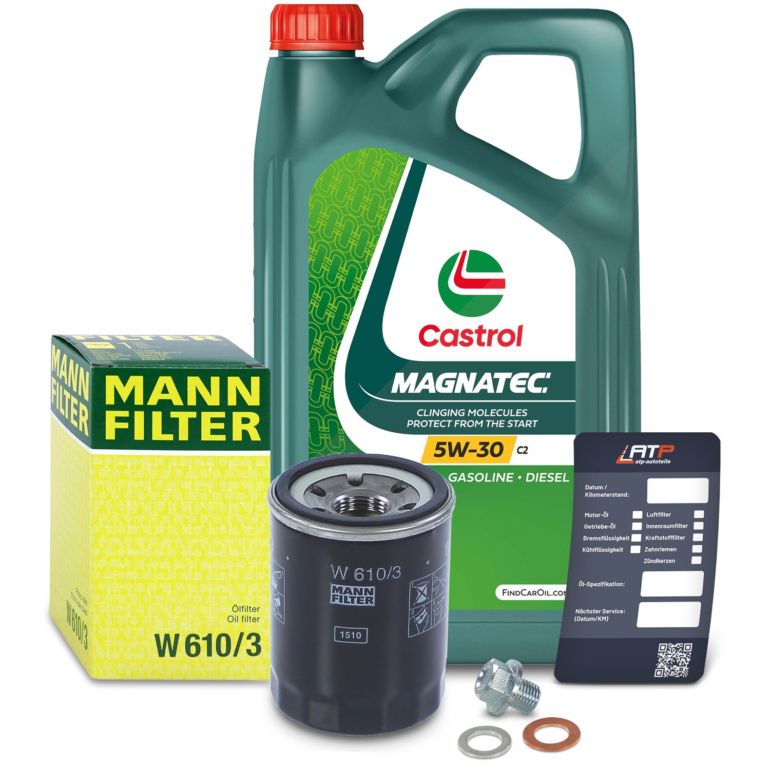 Mann-filter Ölfilter+Schraube+5 L Castrol Magnatec 5W-30 C2 [Hersteller-Nr. 10491872] für Citroën, Peugeot