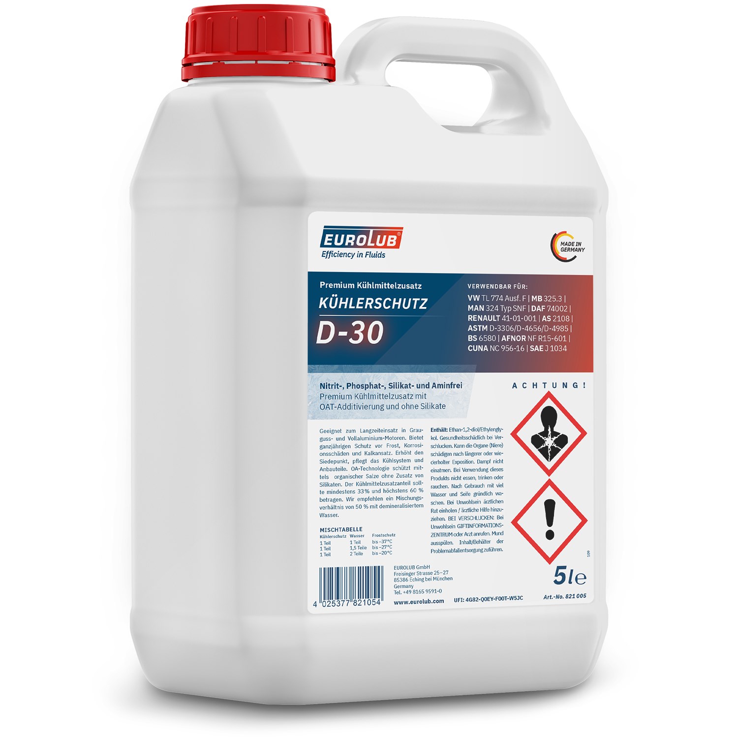 Eurolub 5 L KÜHLERSCHUTZ D-30 Kühlerfrostschutz [Hersteller-Nr. 821005] für Maserati, Mitsubishi, Alfa Romeo, Saturn, Volvo, Morgan, Jaguar, Aston Mar