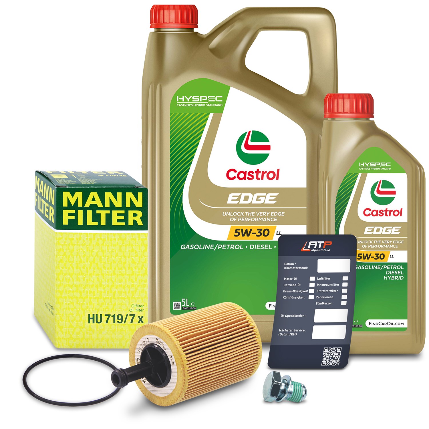 Mann-filter Ölfilter+Schraube+6 L Castrol 5W-30 LL [Hersteller-Nr. 10491976] für Audi, VW, Skoda, Seat