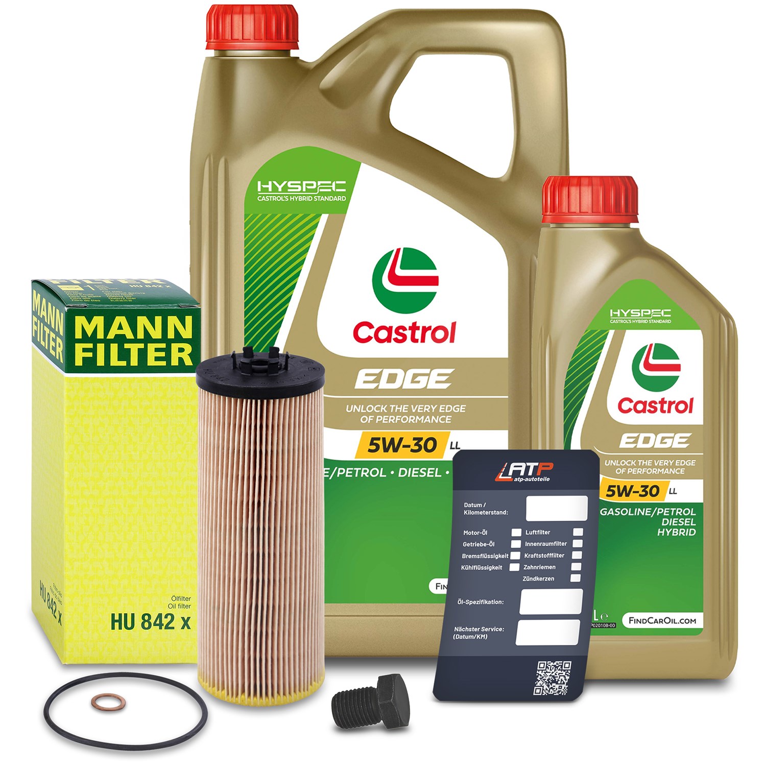 Mann-filter Ölfilter+Schraube+6 L Castrol 5W-30 LL [Hersteller-Nr. 10491984] für VW, Audi