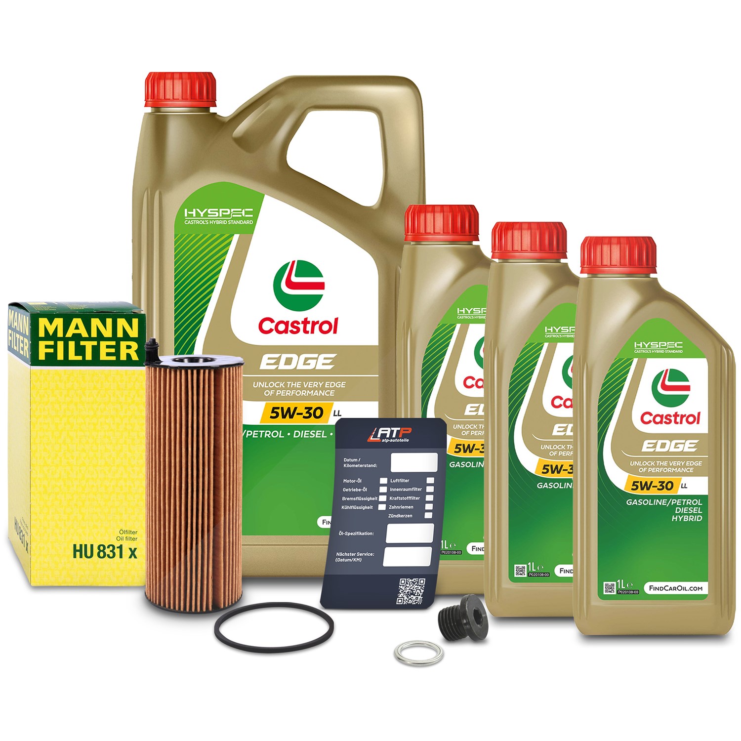 Mann-filter Ölfilter+Schraube+8 L Castrol 5W-30 LL [Hersteller-Nr. 10492002] für VW, Audi