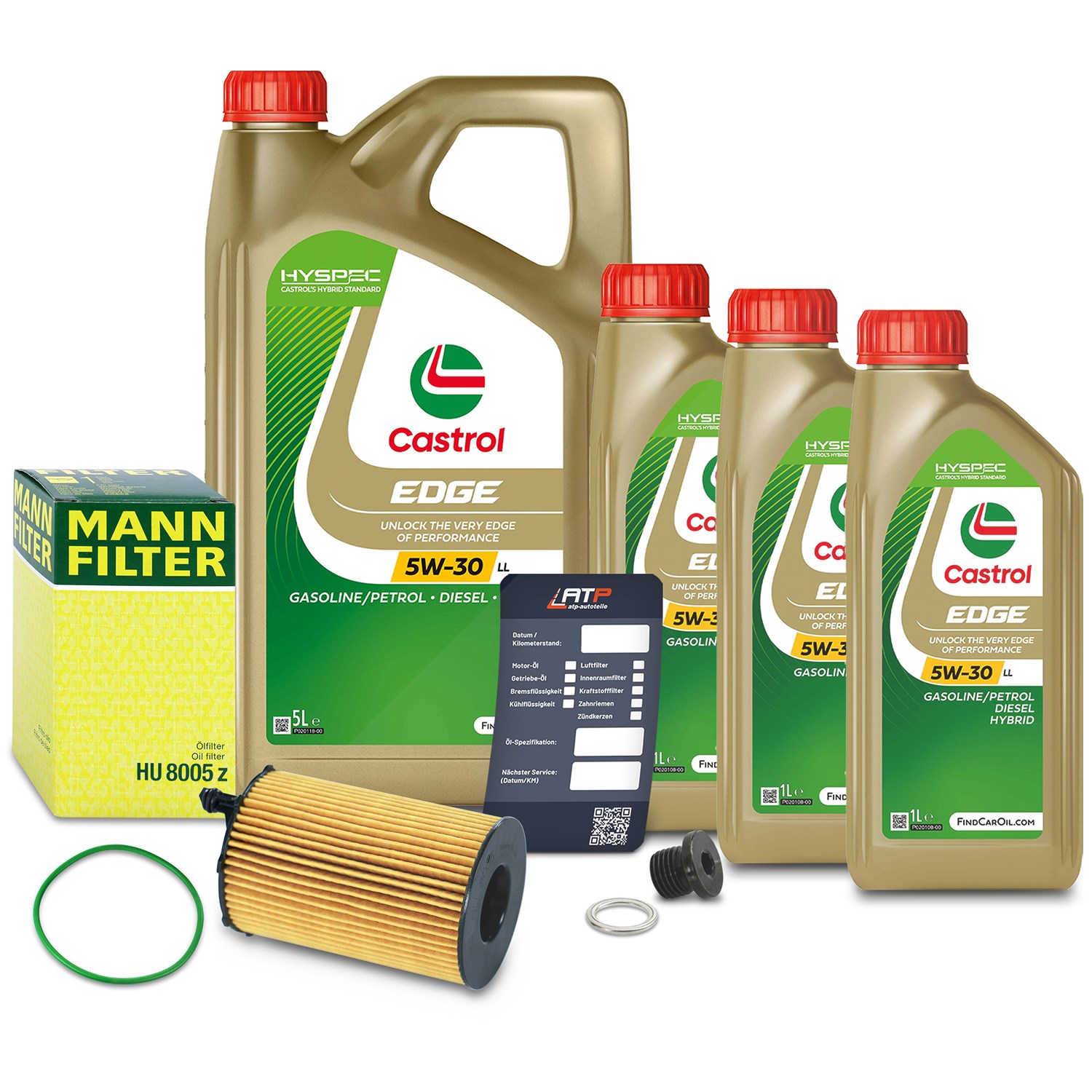 Mann-filter Ölfilter+Schraube+8 L Castrol 5W-30 LL [Hersteller-Nr. 10492004] für Porsche, Audi, VW