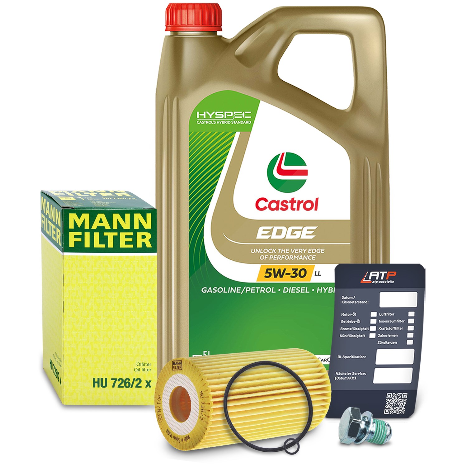 Mann-filter Ölfilter+Schraube+5 L Castrol 5W-30 LL [Hersteller-Nr. 10492024] für Seat, Ford, VW, Audi, Skoda