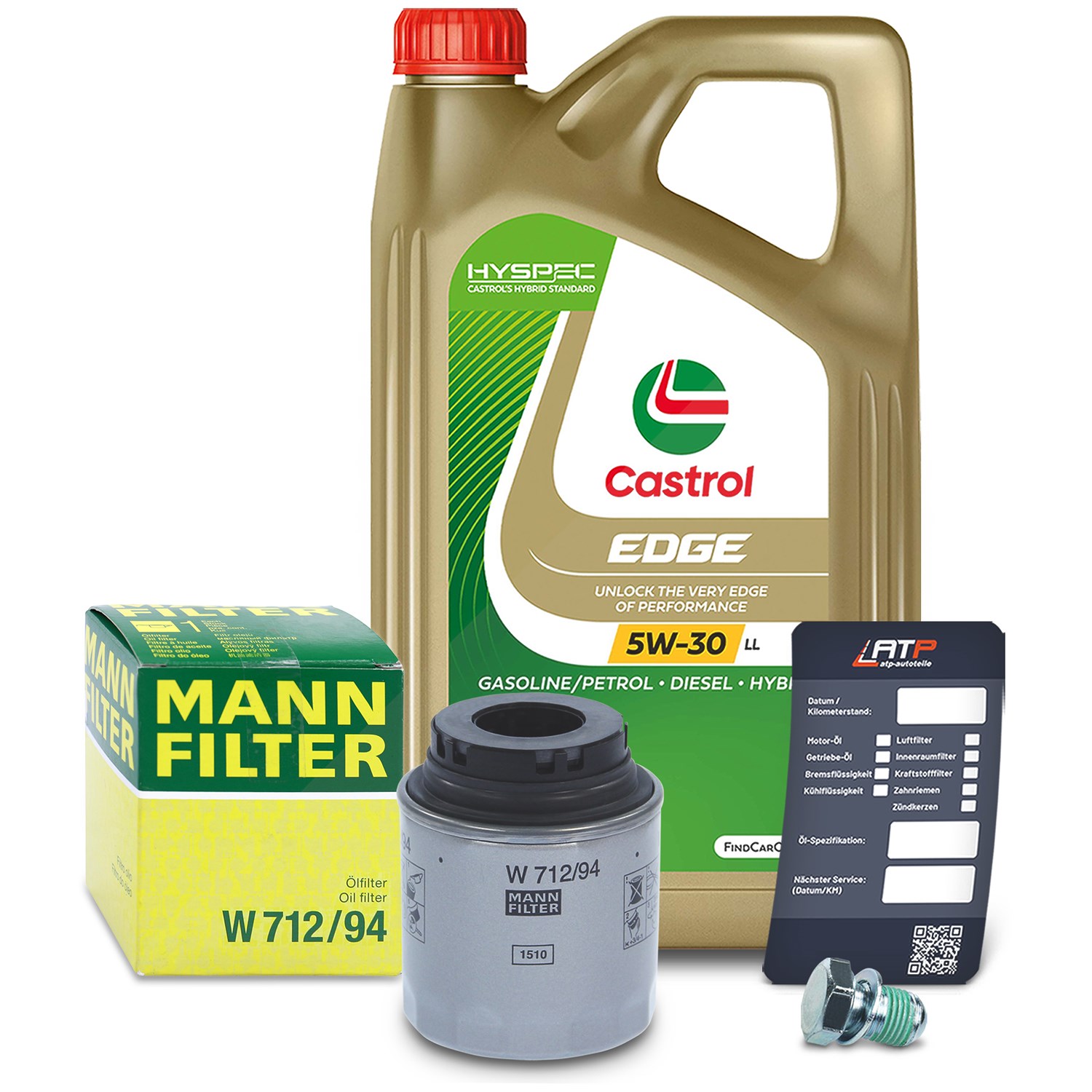 Mann-filter Ölfilter+Schraube+5 L Castrol 5W-30 LL [Hersteller-Nr. 10492025] für Skoda, Audi, VW, Seat