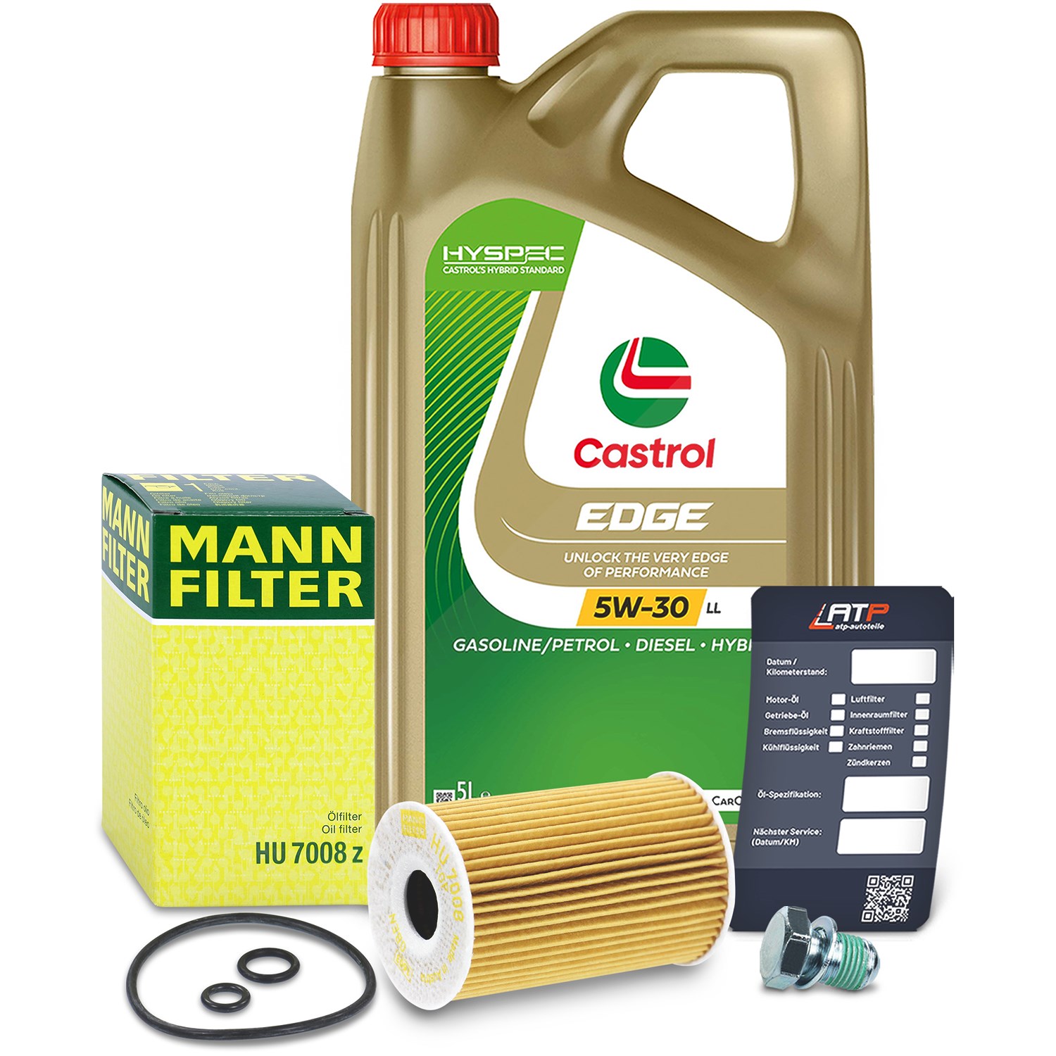 Mann-filter Ölfilter+Schraube+5 L Castrol 5W-30 LL [Hersteller-Nr. 10492028] für Skoda, Audi, Gaz, VW, Seat