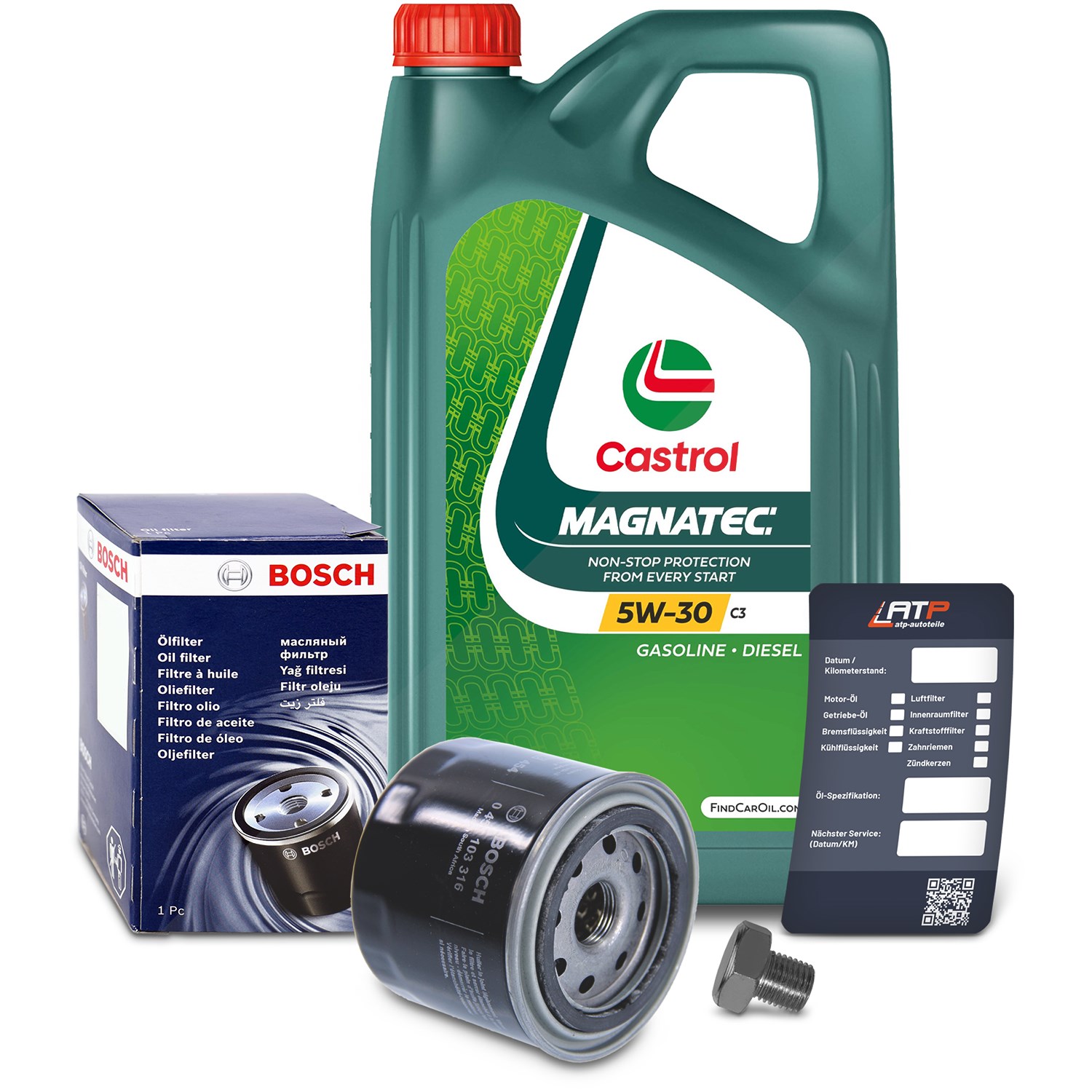 Bosch Ölfilter+Schraube+5 L Castrol Magnatec 5W-30 C3 [Hersteller-Nr. 10491881] für Mazda
