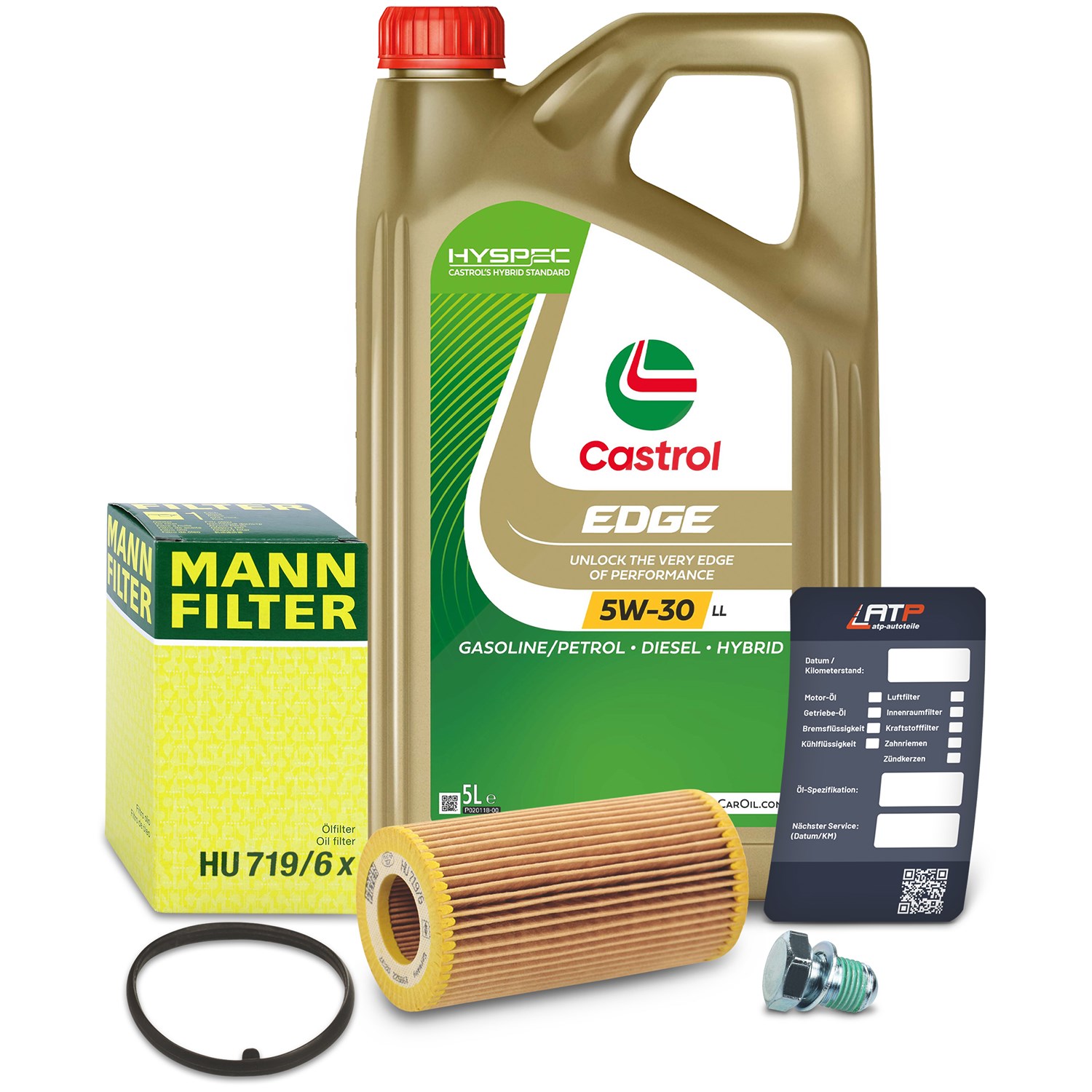 Mann-filter Ölfilter+Schraube+5 L Castrol 5W-30 LL [Hersteller-Nr. 10492044] für Skoda, VW, Audi, Seat