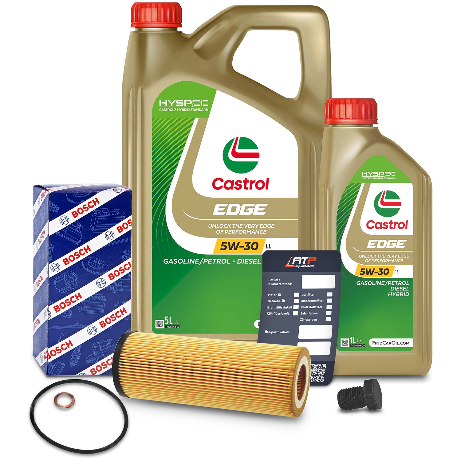 Bosch Ölfilter+Schraube+6 L Castrol 5W-30 LL [Hersteller-Nr. 10492049] für Audi, VW