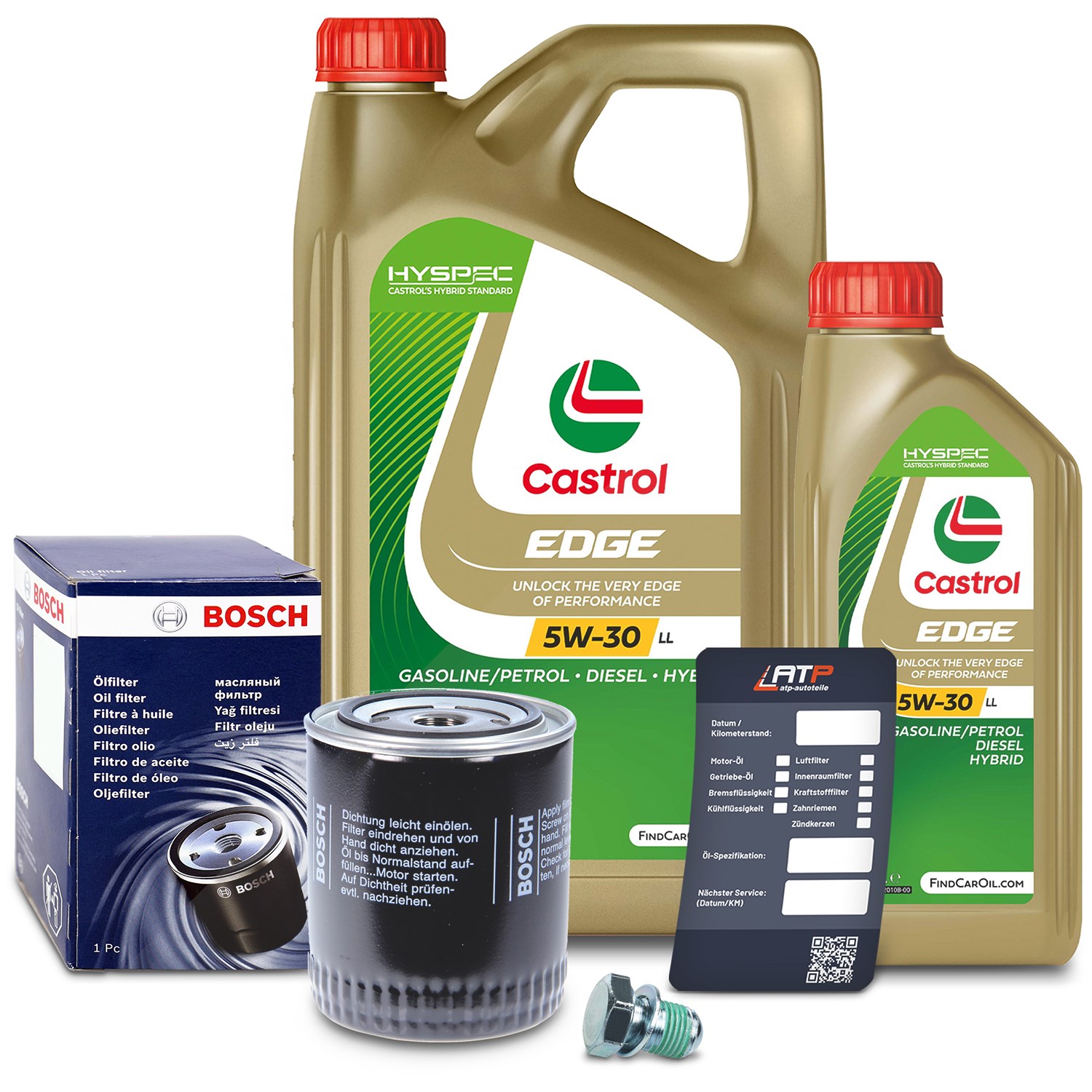 Bosch Ölfilter+Schraube+6 L Castrol 5W-30 LL [Hersteller-Nr. 10492056] für VW, Audi, Skoda