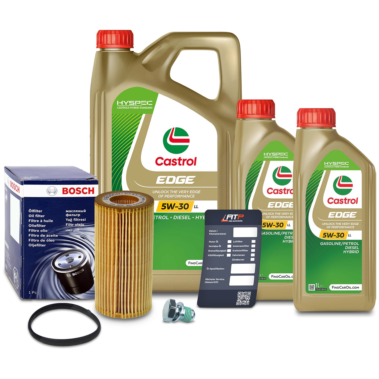 Bosch Ölfilter+Schraube+7 L Castrol 5W-30 LL [Hersteller-Nr. 10492063] für VW, Audi