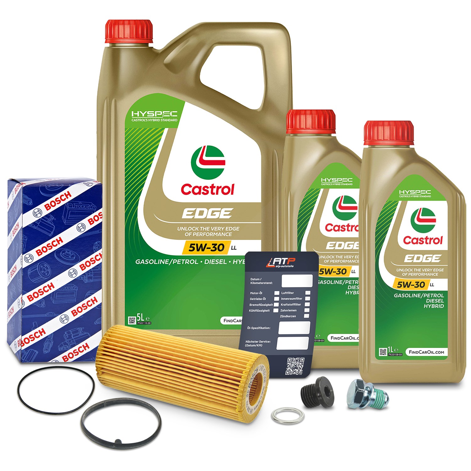 Bosch Ölfilter+Schraube+7 L Castrol 5W-30 LL [Hersteller-Nr. 10492066] für VW, Porsche, Audi