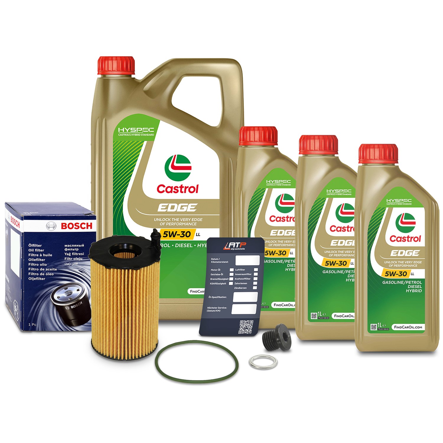 Bosch Ölfilter+Schraube+8 L Castrol 5W-30 LL [Hersteller-Nr. 10492069] für VW, Porsche, Audi