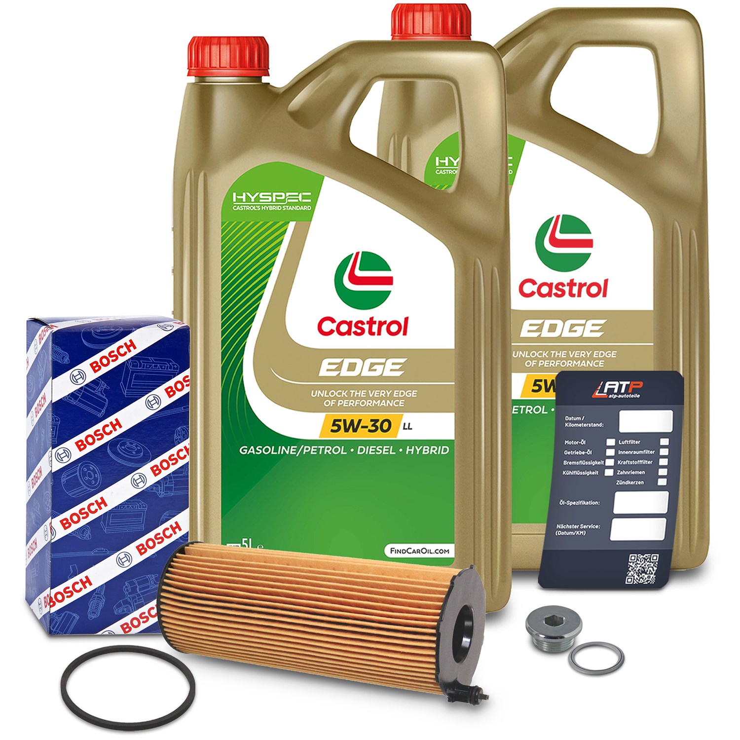 Bosch Ölfilter+Schraube+10 L Castrol 5W-30 LL [Hersteller-Nr. 10492075] für Audi, VW