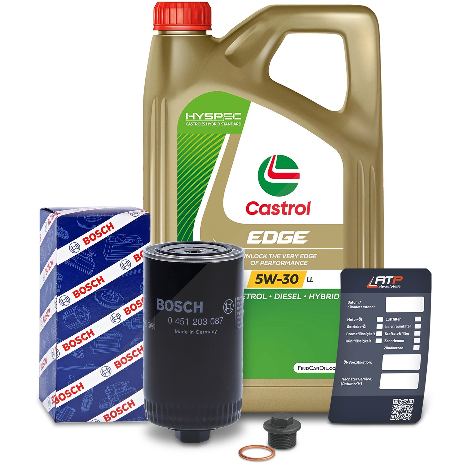 Bosch Ölfilter+Schraube+7 L Castrol 5W-30 LL [Hersteller-Nr. 10492097] für VW
