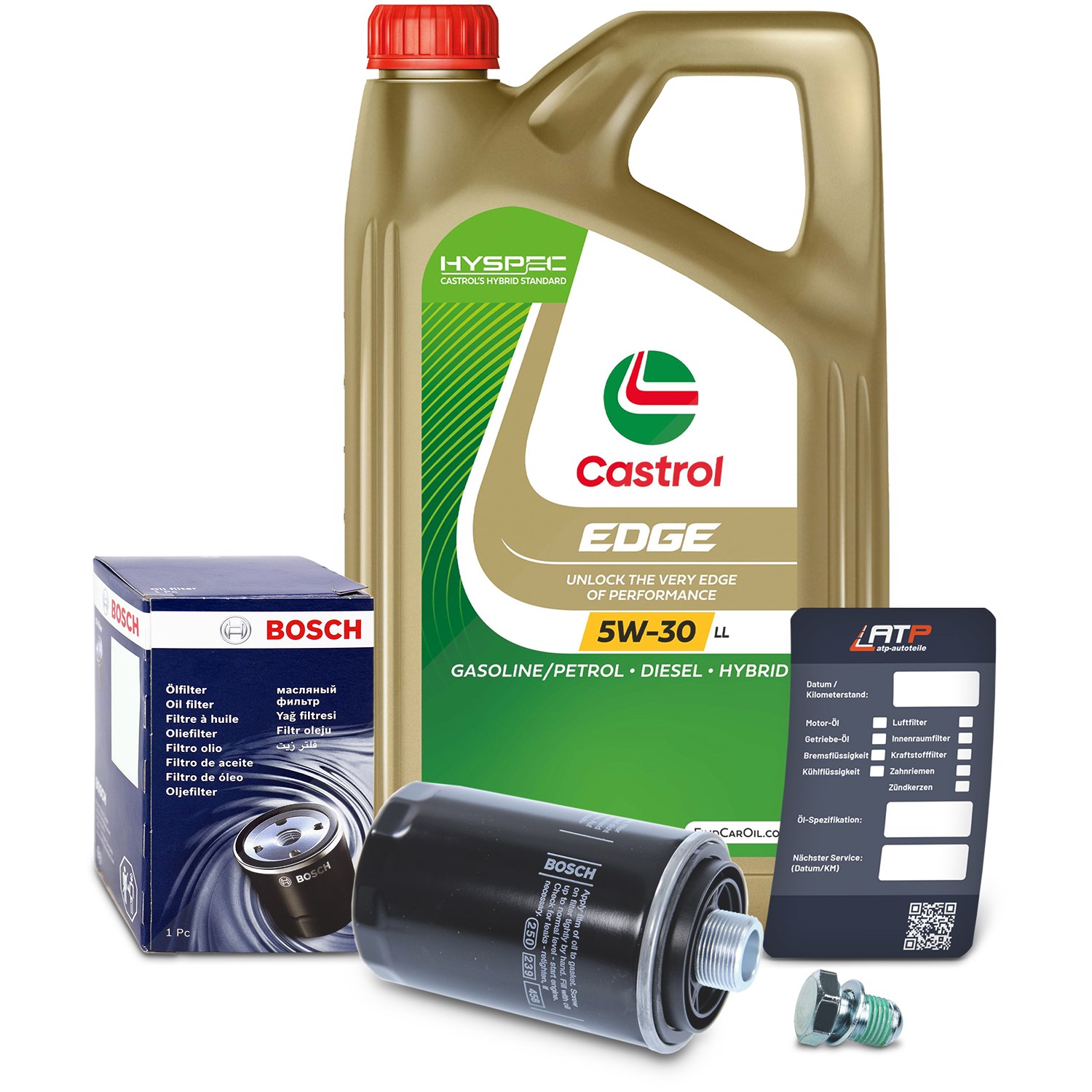 Bosch Ölfilter+Schraube+5 L Castrol 5W-30 LL [Hersteller-Nr. 10492104] für Seat, Skoda, Audi, VW