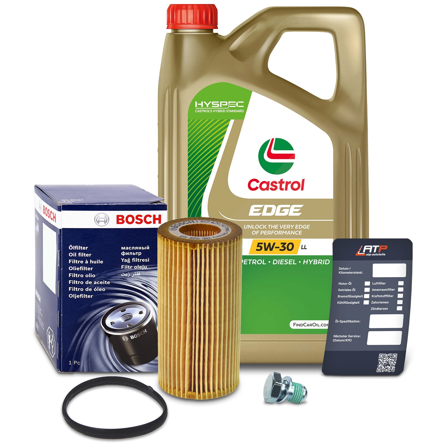 Bosch Ölfilter+Schraube+5 L Castrol 5W-30 LL [Hersteller-Nr. 10492108] für Seat, Skoda, Audi, VW