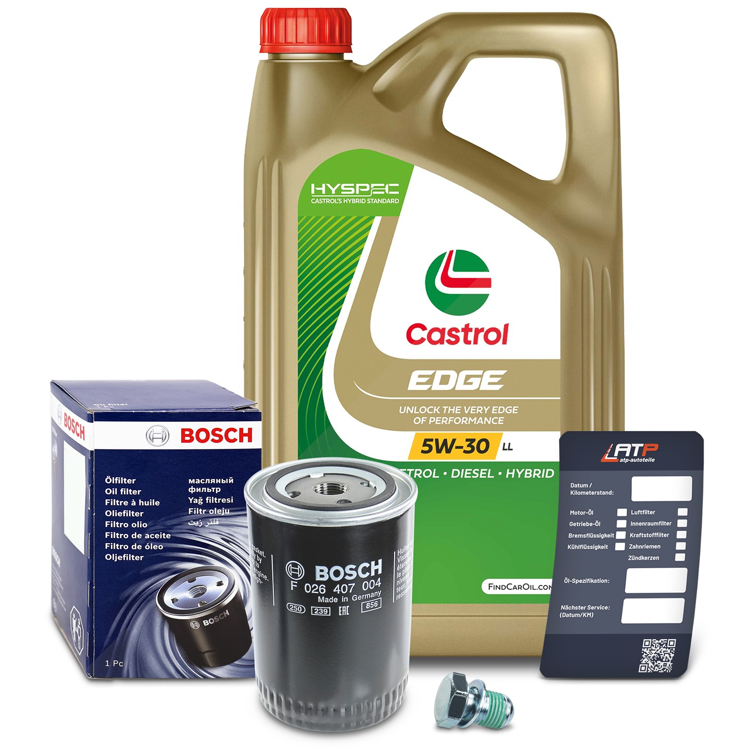Bosch Ölfilter+Schraube+5 L Castrol 5W-30 LL [Hersteller-Nr. 10492109] für Skoda, Seat, VW, Audi