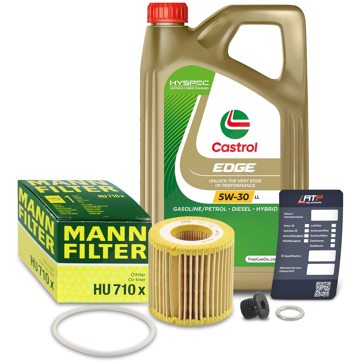 Mann-filter Ölfilter+Schraube+5 L Castrol 5W-30 LL [Hersteller-Nr. 10492038] für Skoda, VW, Seat