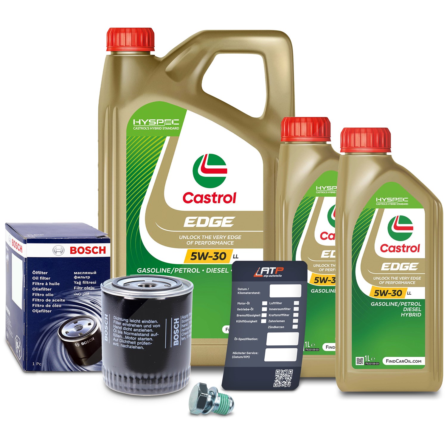 Bosch Ölfilter+Schraube+7 L Castrol 5W-30 LL [Hersteller-Nr. 10492062] für Audi