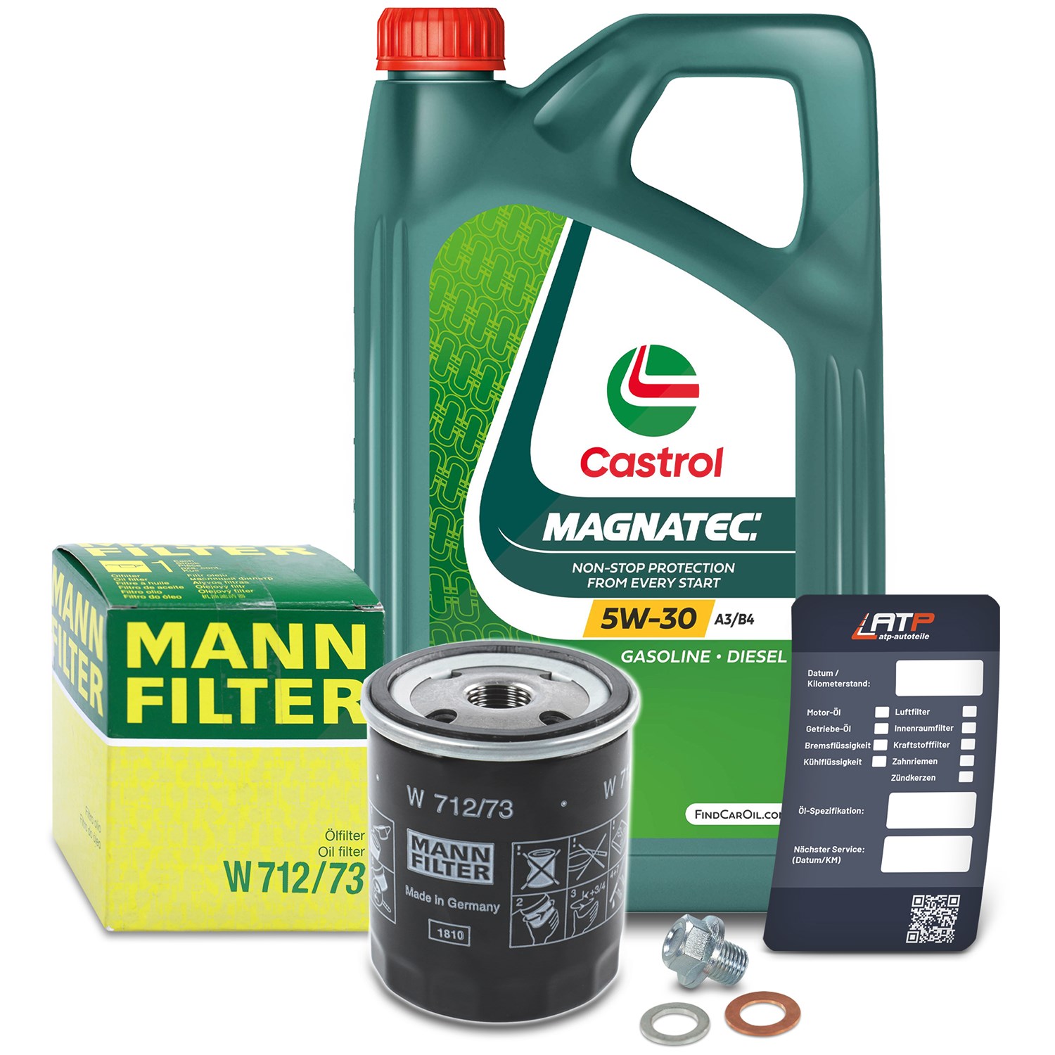 Mann-filter Ölfilter+Schraube+5 L Castrol Magnatec 5W-30 A3/B4 [Hersteller-Nr. 10491939] für Mazda