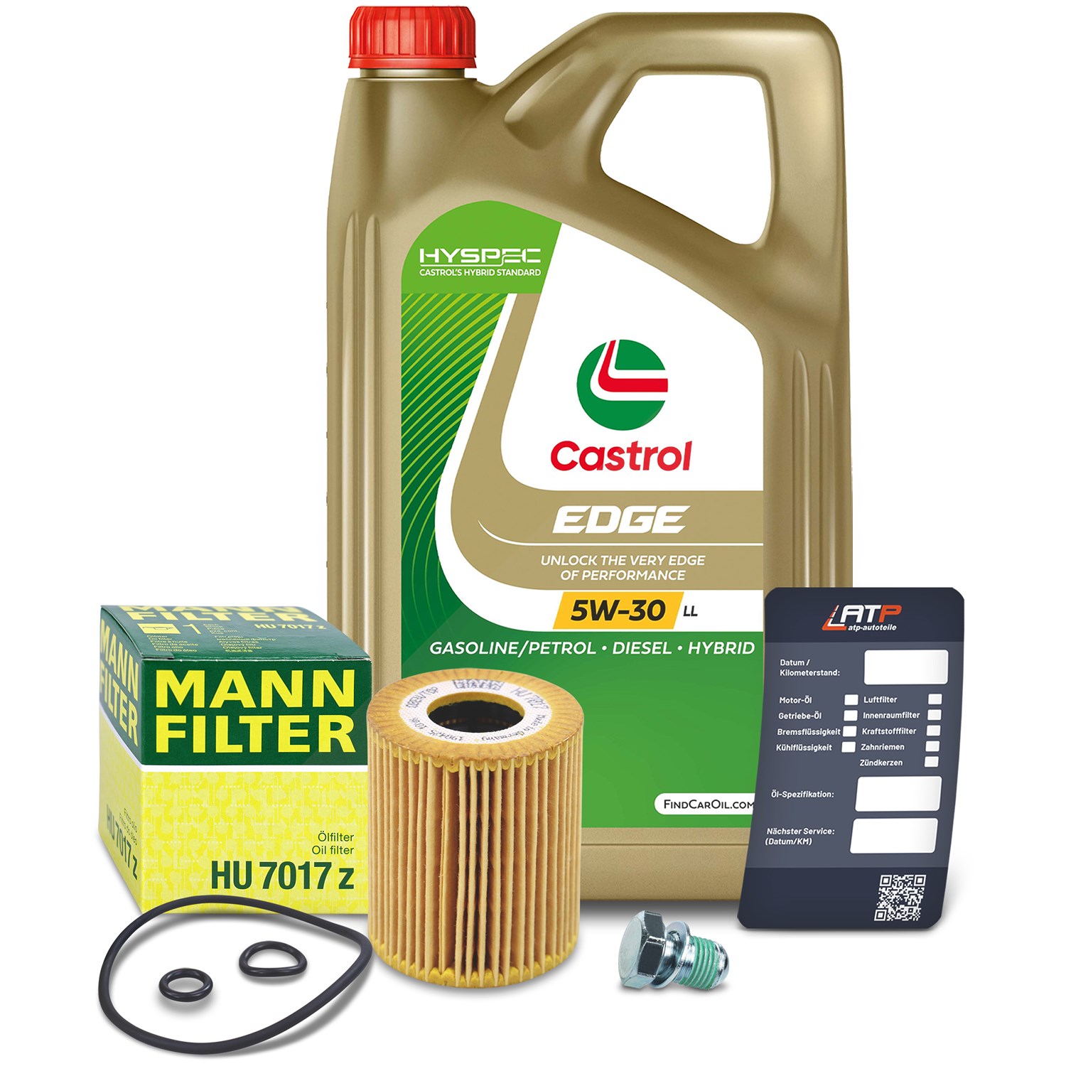 Mann-filter Ölfilter+Schraube+5 L Castrol 5W-30 LL [Hersteller-Nr. 10492020] für VW, Skoda, Seat