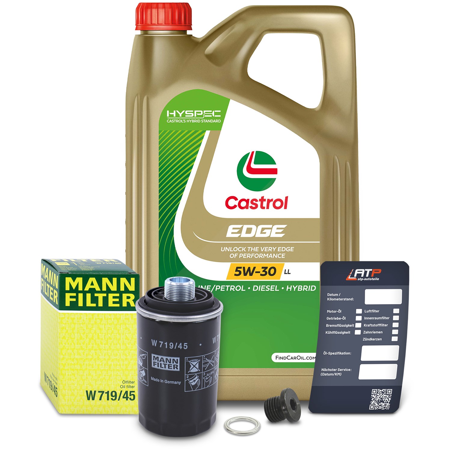 Mann-filter Ölfilter+Schraube+5 L Castrol 5W-30 LL [Hersteller-Nr. 10492040] für Audi, Seat, VW