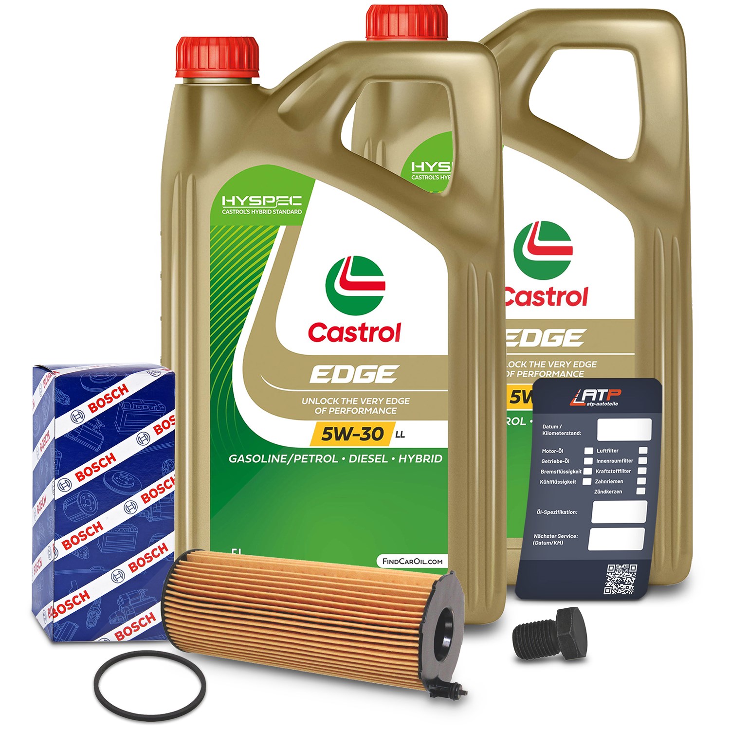 Bosch Ölfilter+Schraube+10 L Castrol 5W-30 LL [Hersteller-Nr. 10492074] für VW, Audi
