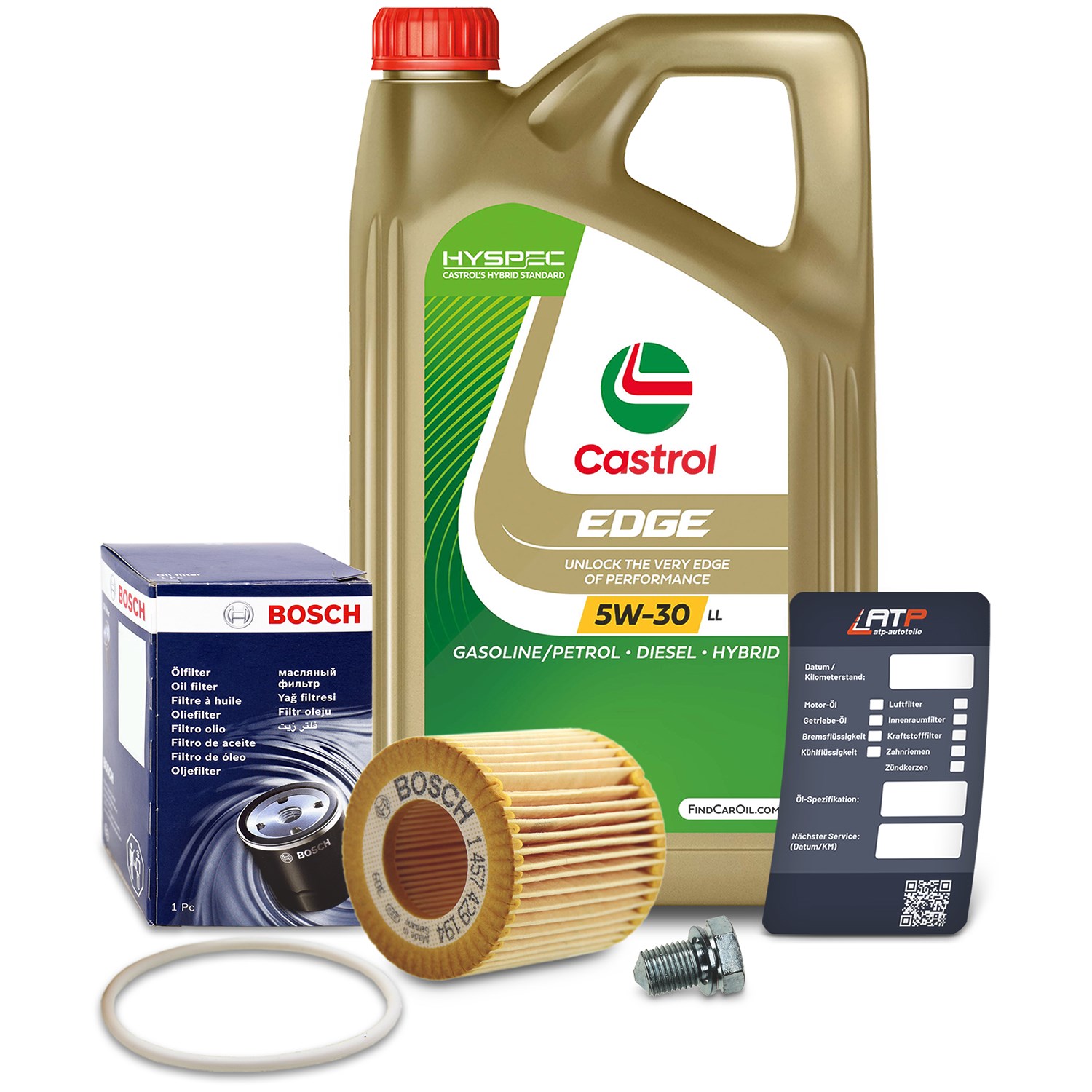 Bosch Ölfilter+Schraube+5 L Castrol 5W-30 LL [Hersteller-Nr. 10492089] für Seat, VW